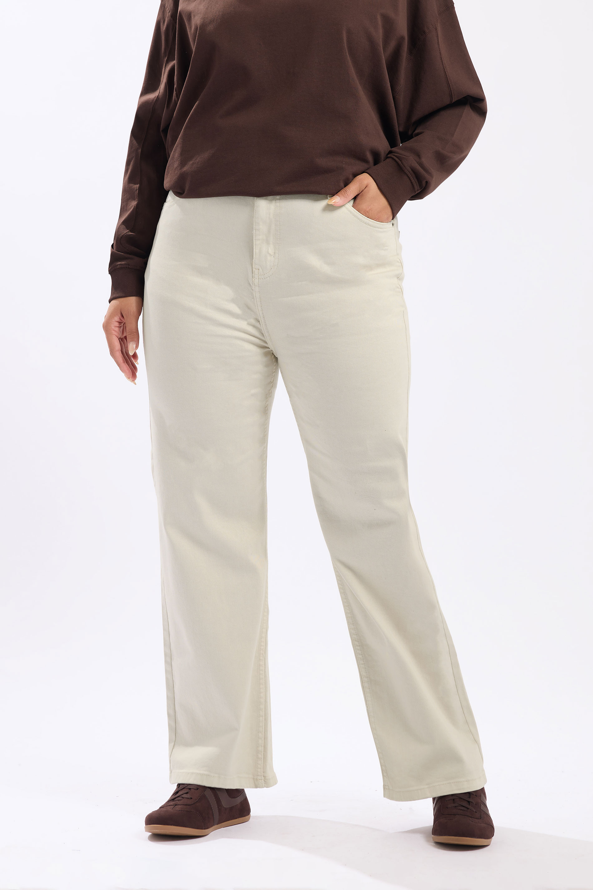 YOURS Plus Size Cream Wide Leg Denim Jeans | Yours Clothing 3