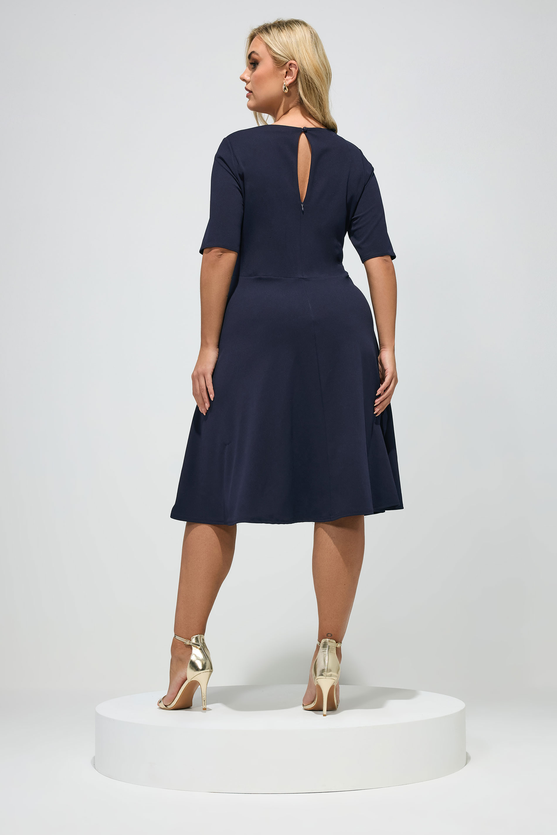 YOURS LONDON Plus Size Navy Blue Panel Skater Dress | Yours Clothing 2