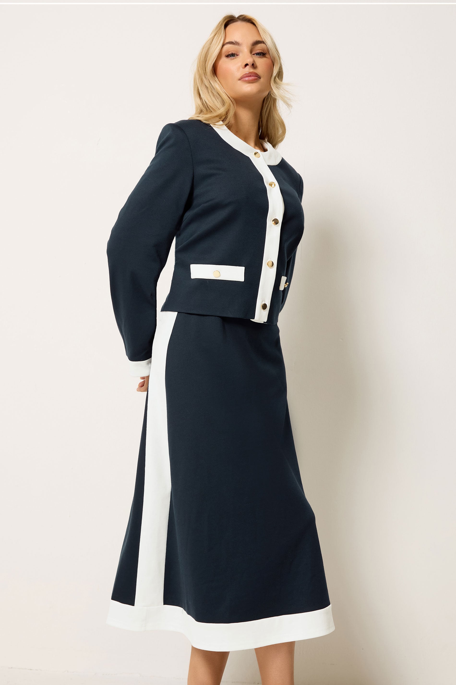 M&Co Navy Blue Colourblock Dress And Jacket Set | M&Co 1