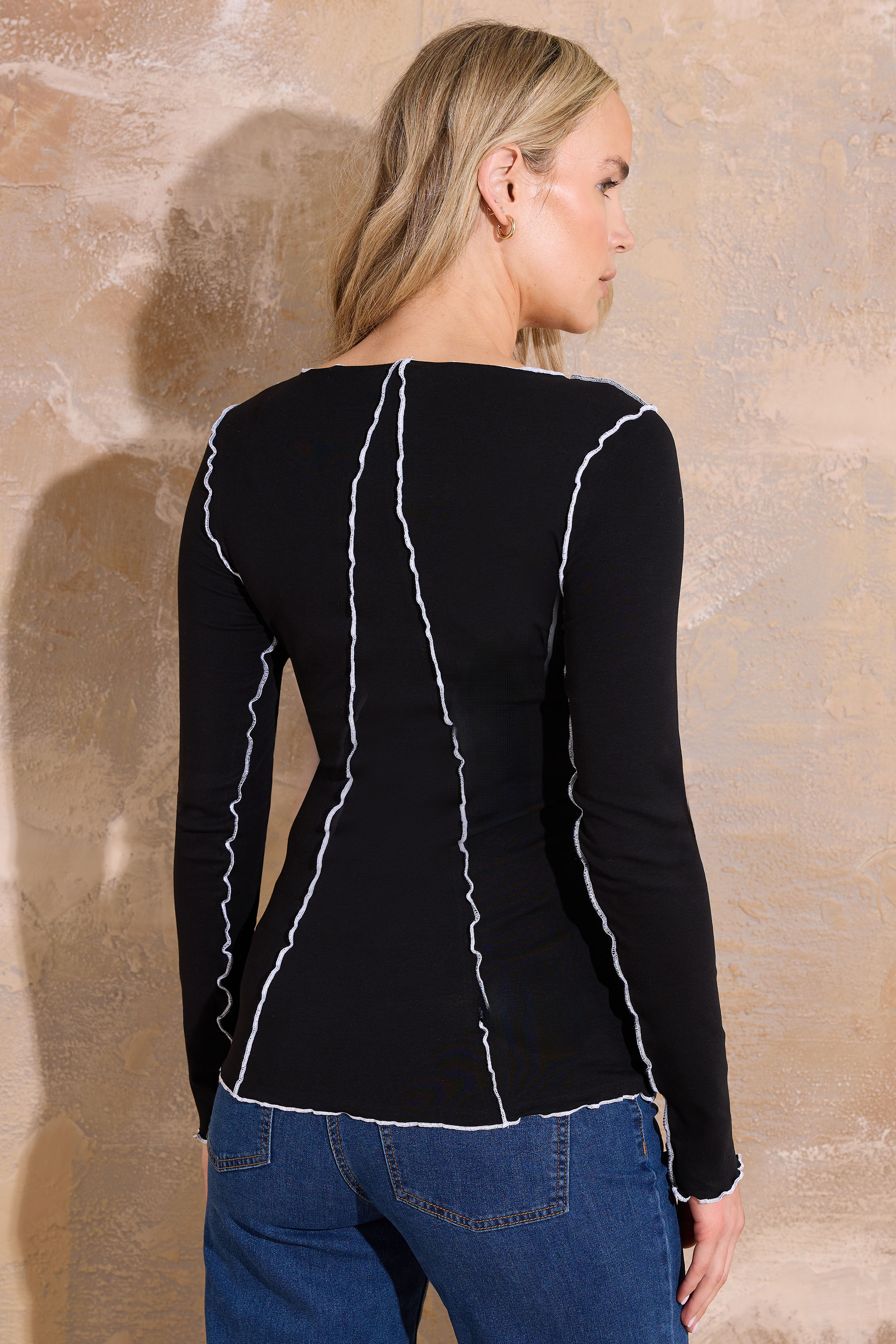 LTS Tall Maternity Black Contrast Stitch Ribbed Top | Long Tall Sally 2