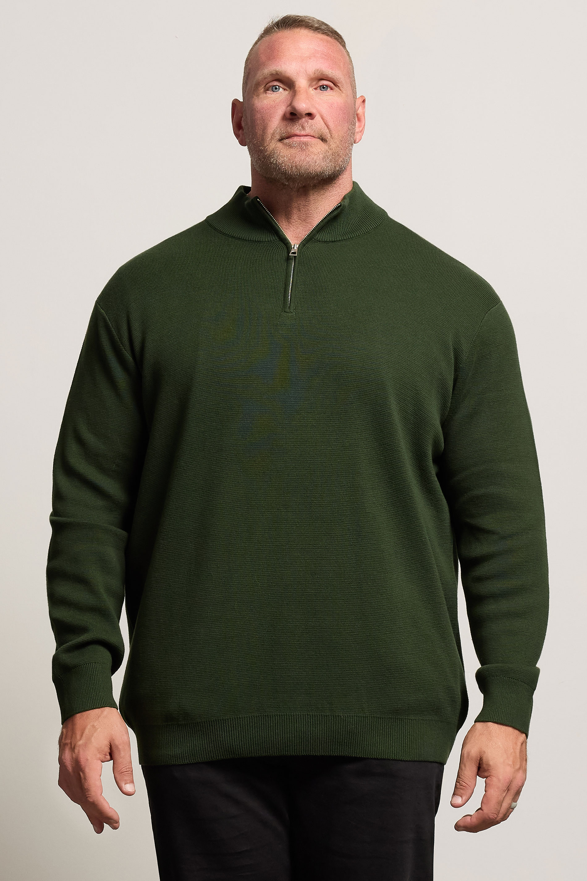 BadRhino Big & Tall Dark Green Milano Quarter Zip Jumper | BadRhino 3