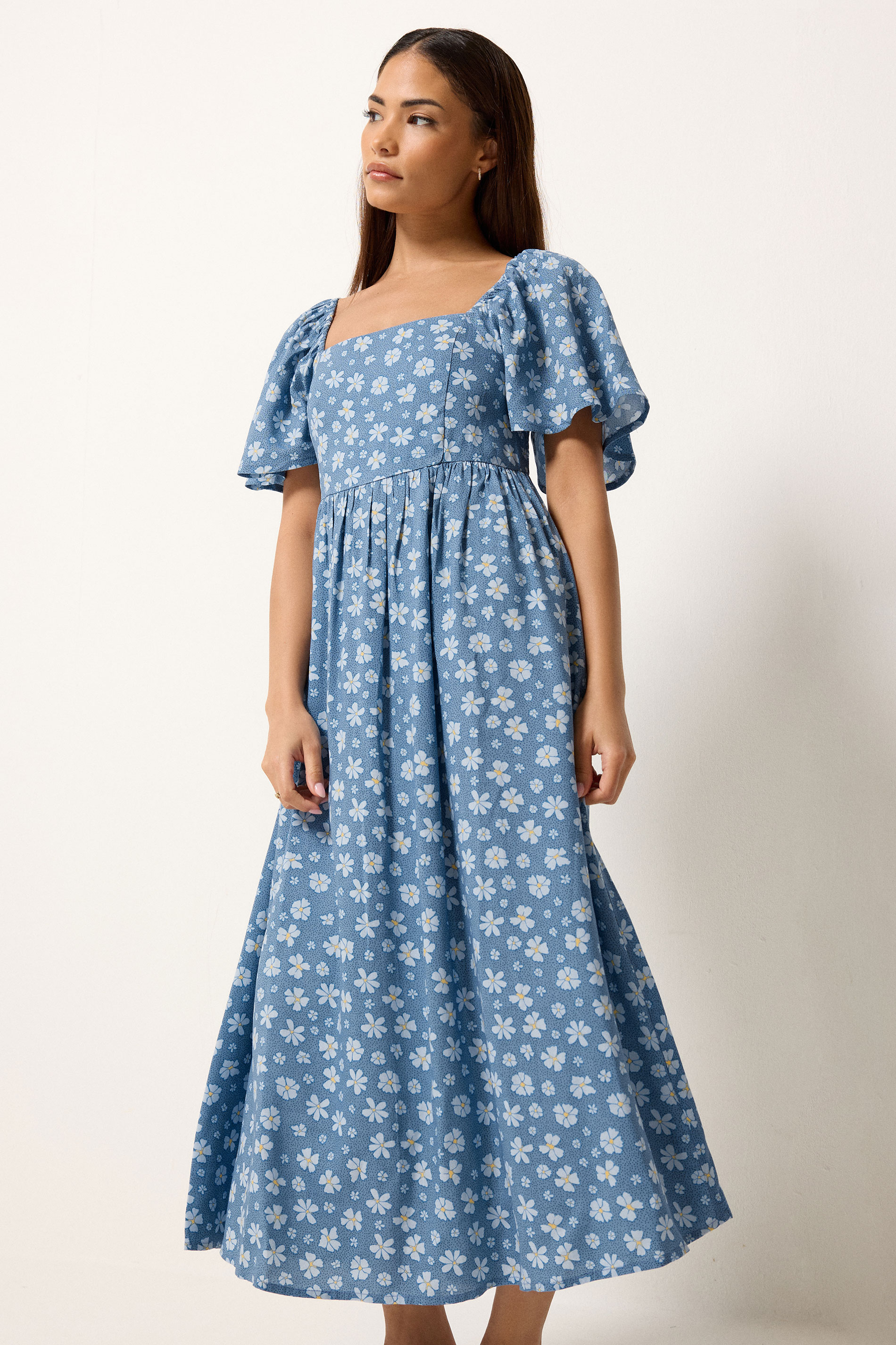 PixieGirl Petite Women's Blue Daisy Midi Dress | PixieGirl 1