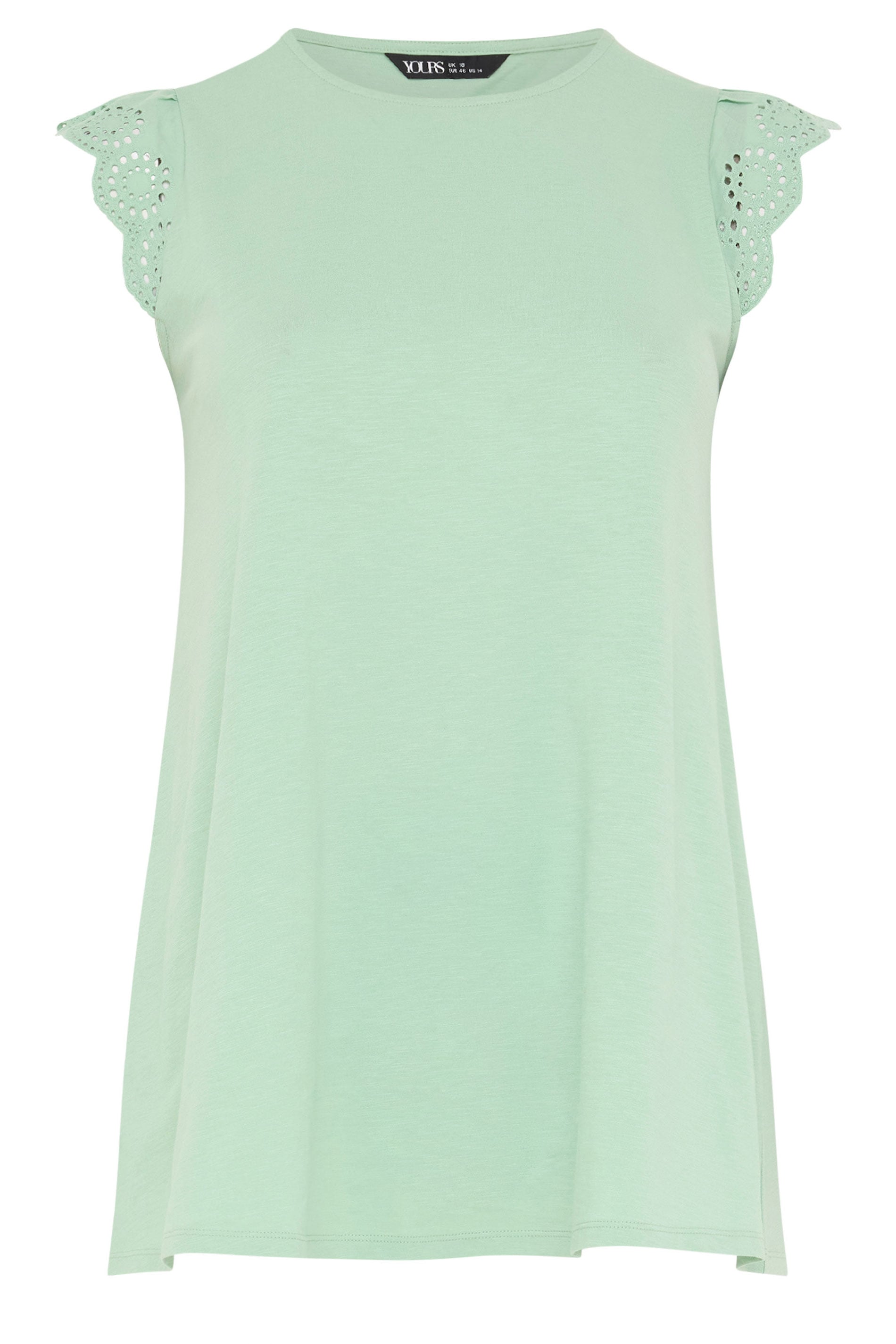 YOURS Plus Size Mint Green Broderie Anglaise Frill Vest Top | Yours Clothing 5