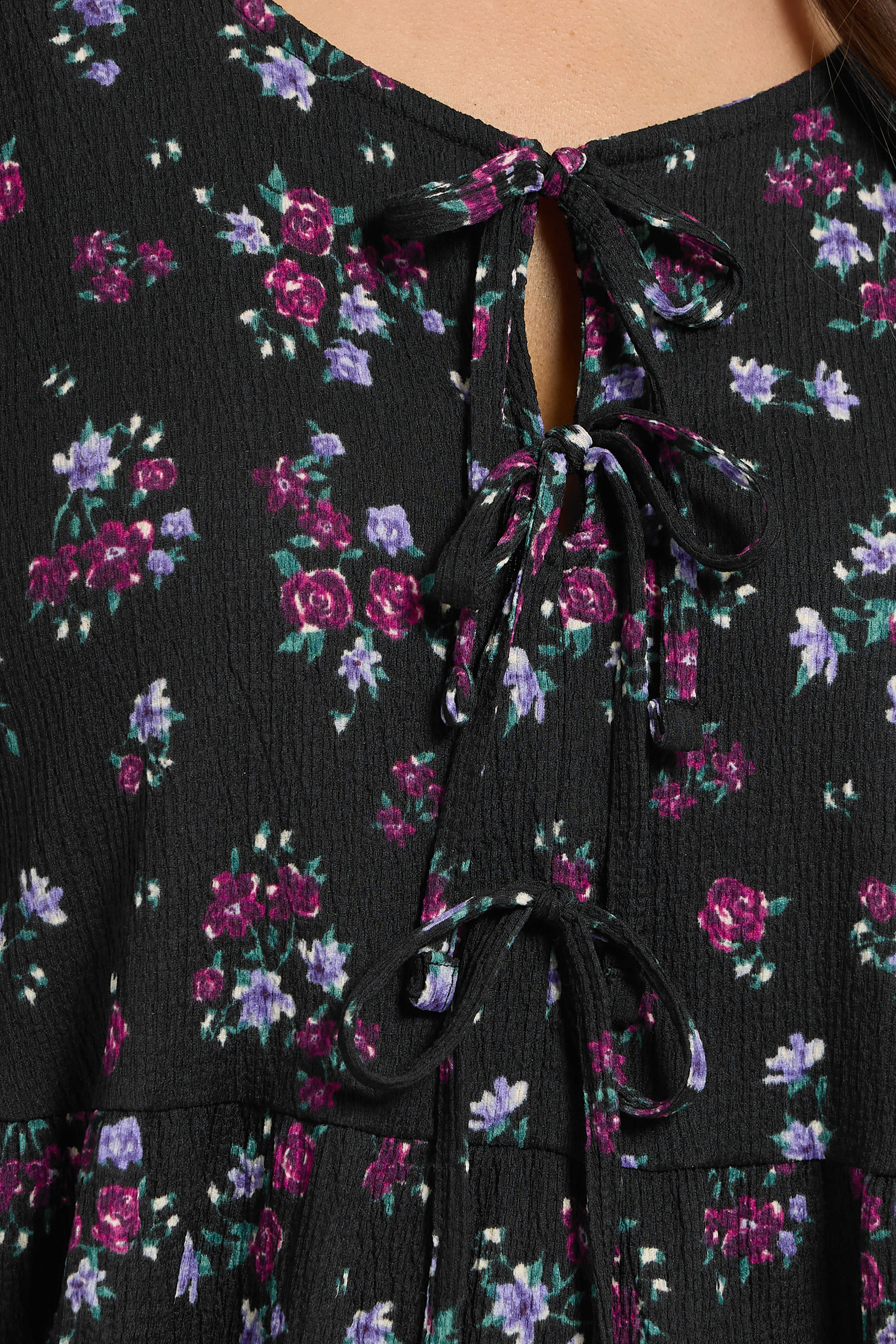 YOURS Plus Size Black Floral Tie Front Textured Dress | Yours Clothing 5