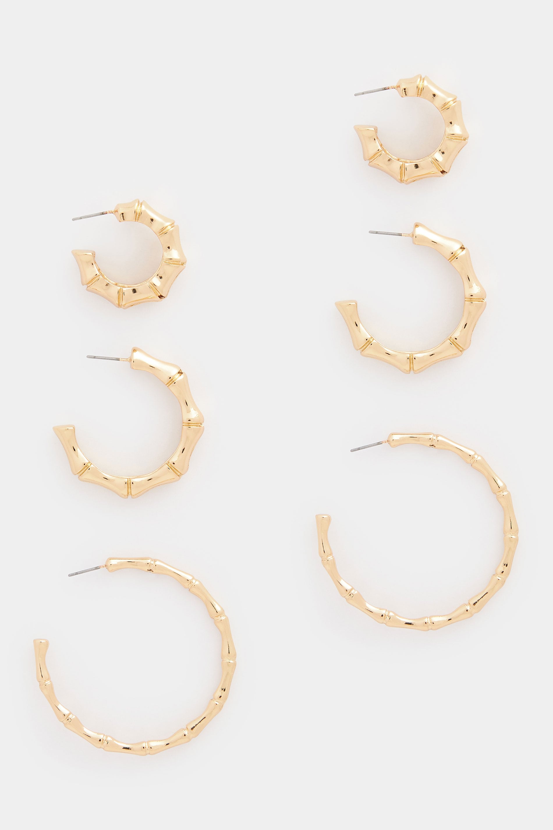 YOURSET 3 PACK Gold Tone Bamboo Hoop Earrings Set | Yours Clothing 3