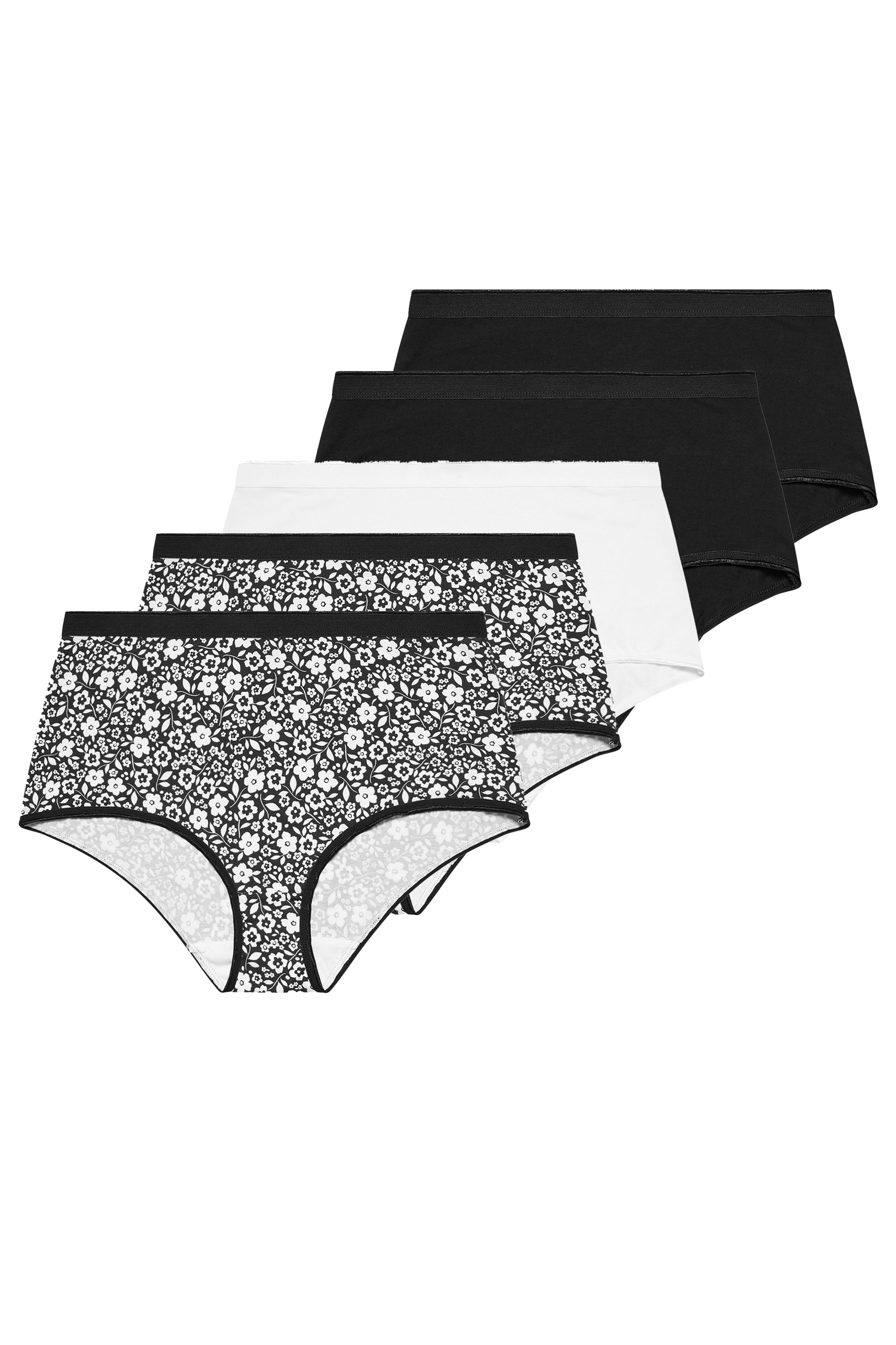 YOURSET 5 PACK Plus Size Black & White Floral Full Briefs | Yours Clothing 3