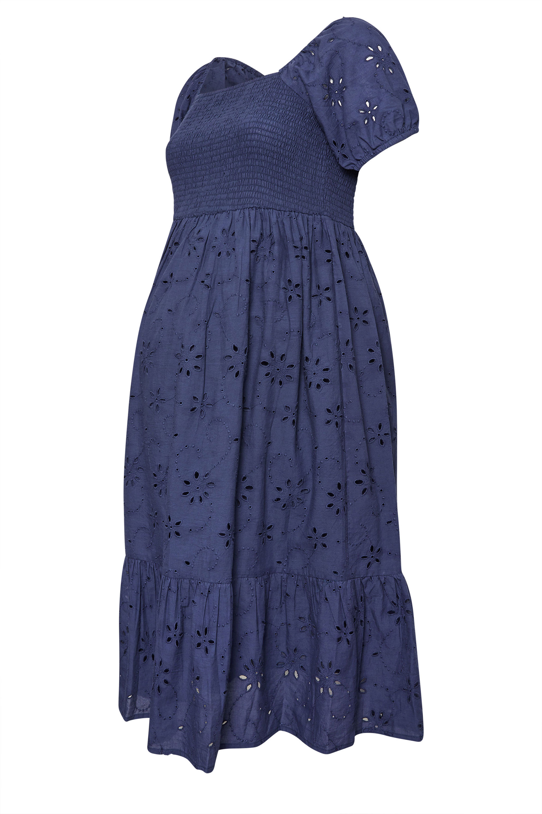 BUMP IT UP MATERNITY Plus Size Navy Blue Cotton Broderie Midi Dress | Yours Clothing 5