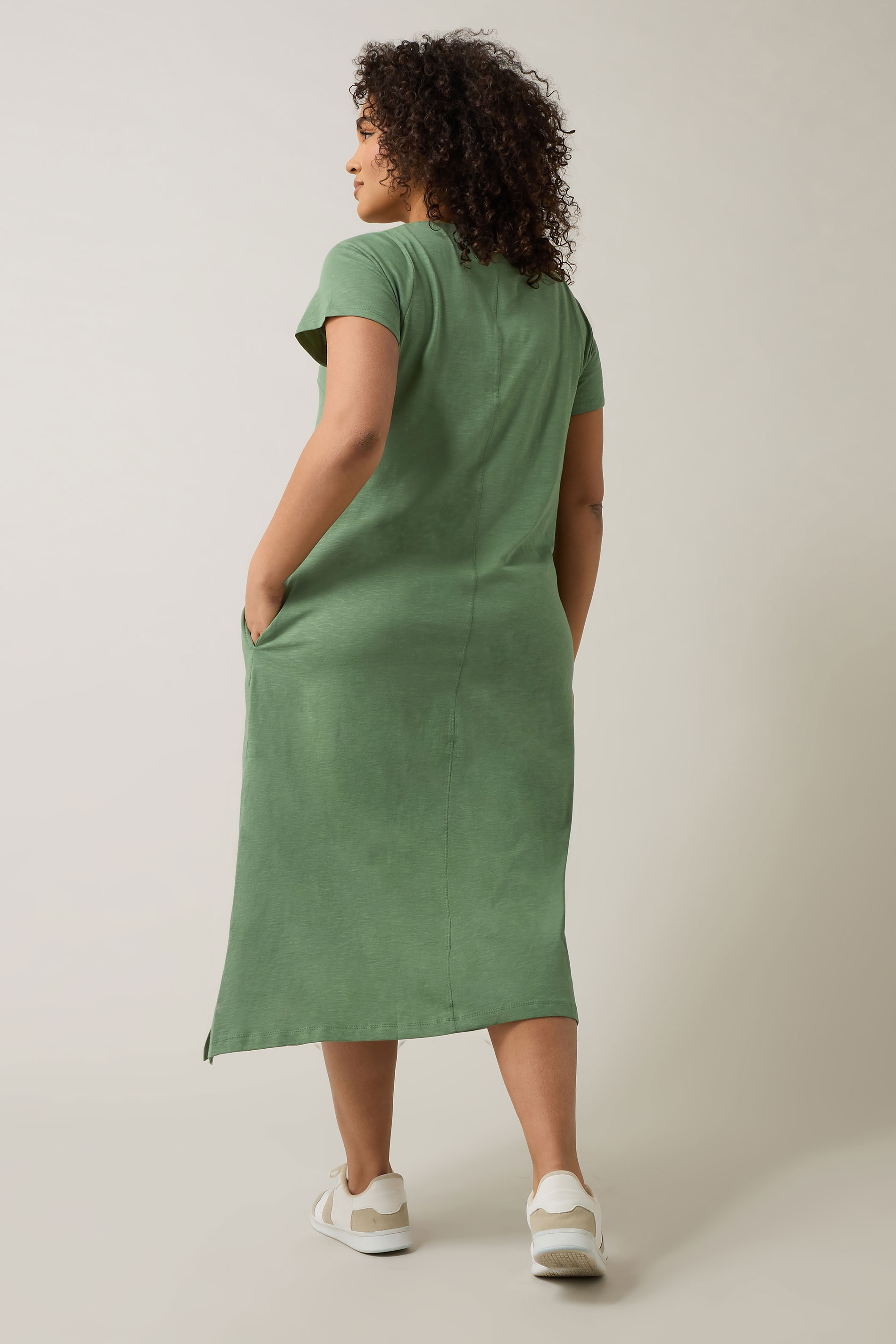 EVANS Plus Size Avocado Green Premium Cotton Dress | Evans 2
