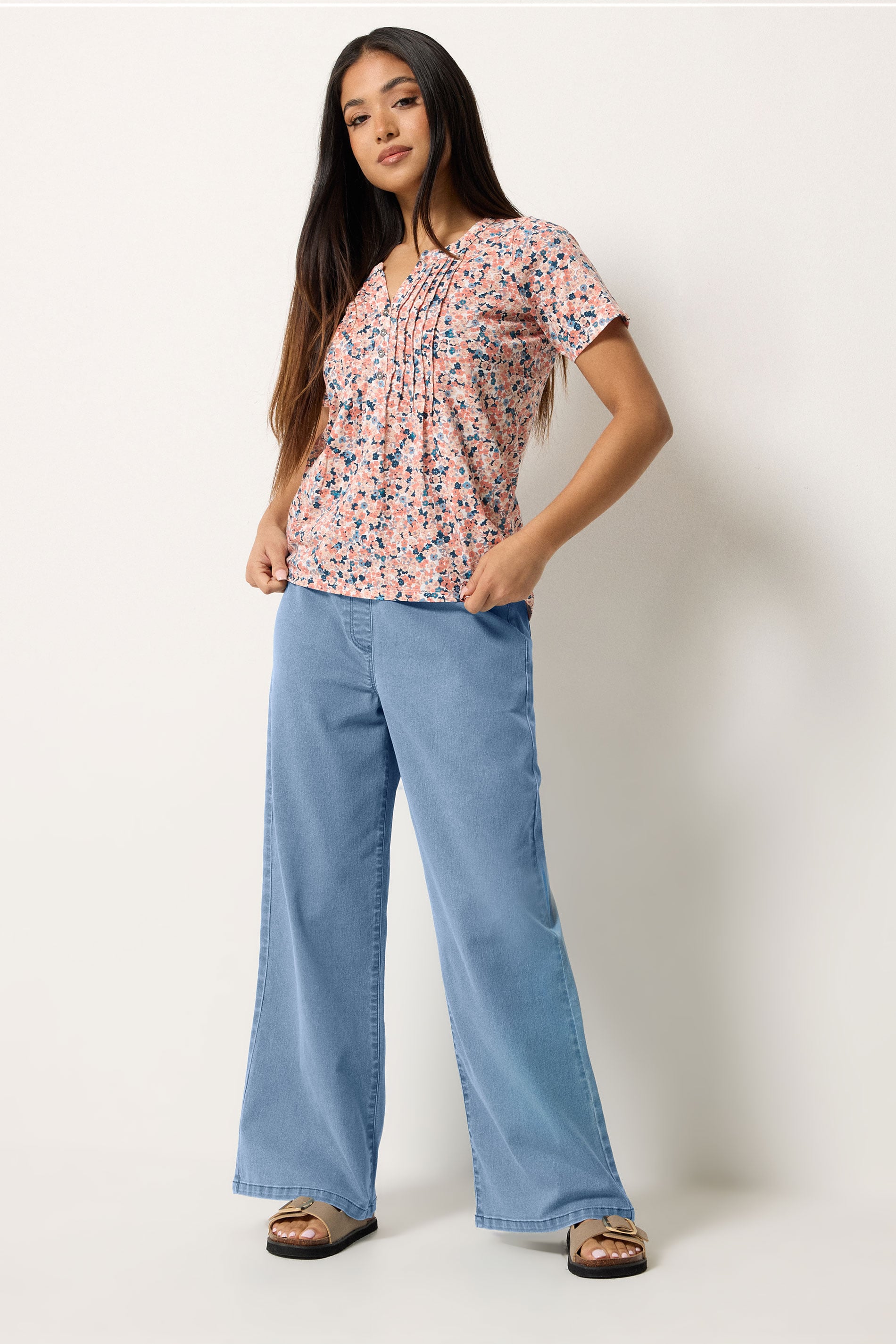 M&Co Petite Lightwash Blue Wide Leg Jeggings | M&Co 1