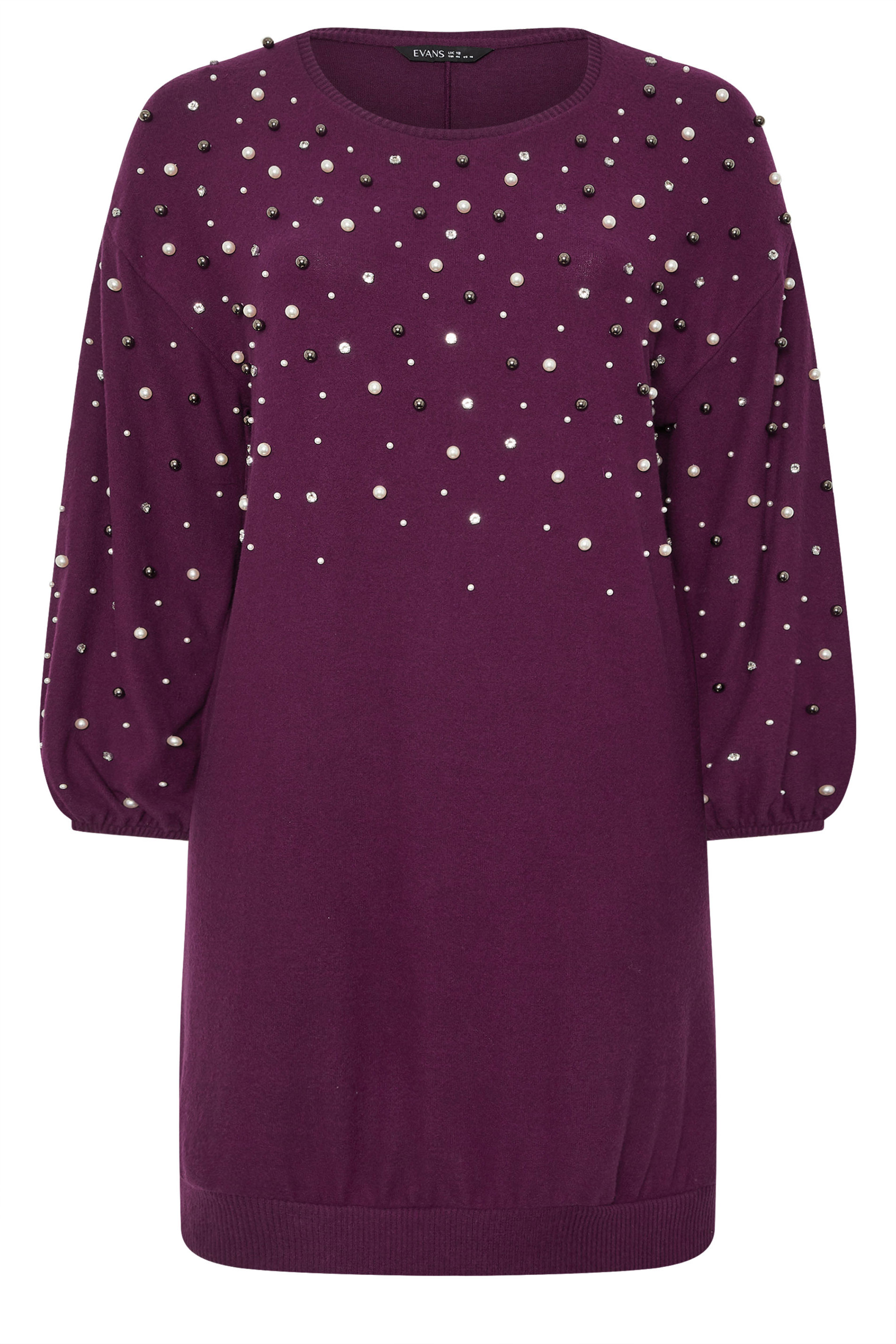 EVANS Plus Size Purple Pearl Embellished Soft Touch Jumper Dress | Evans 5