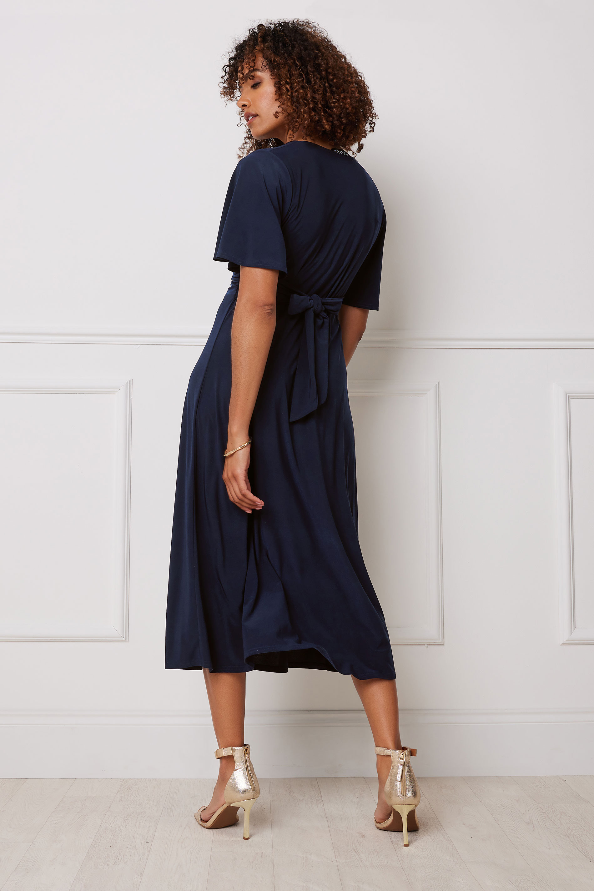 M&Co Navy Blue Short Sleeve Twist Midi Dress | M&Co 2