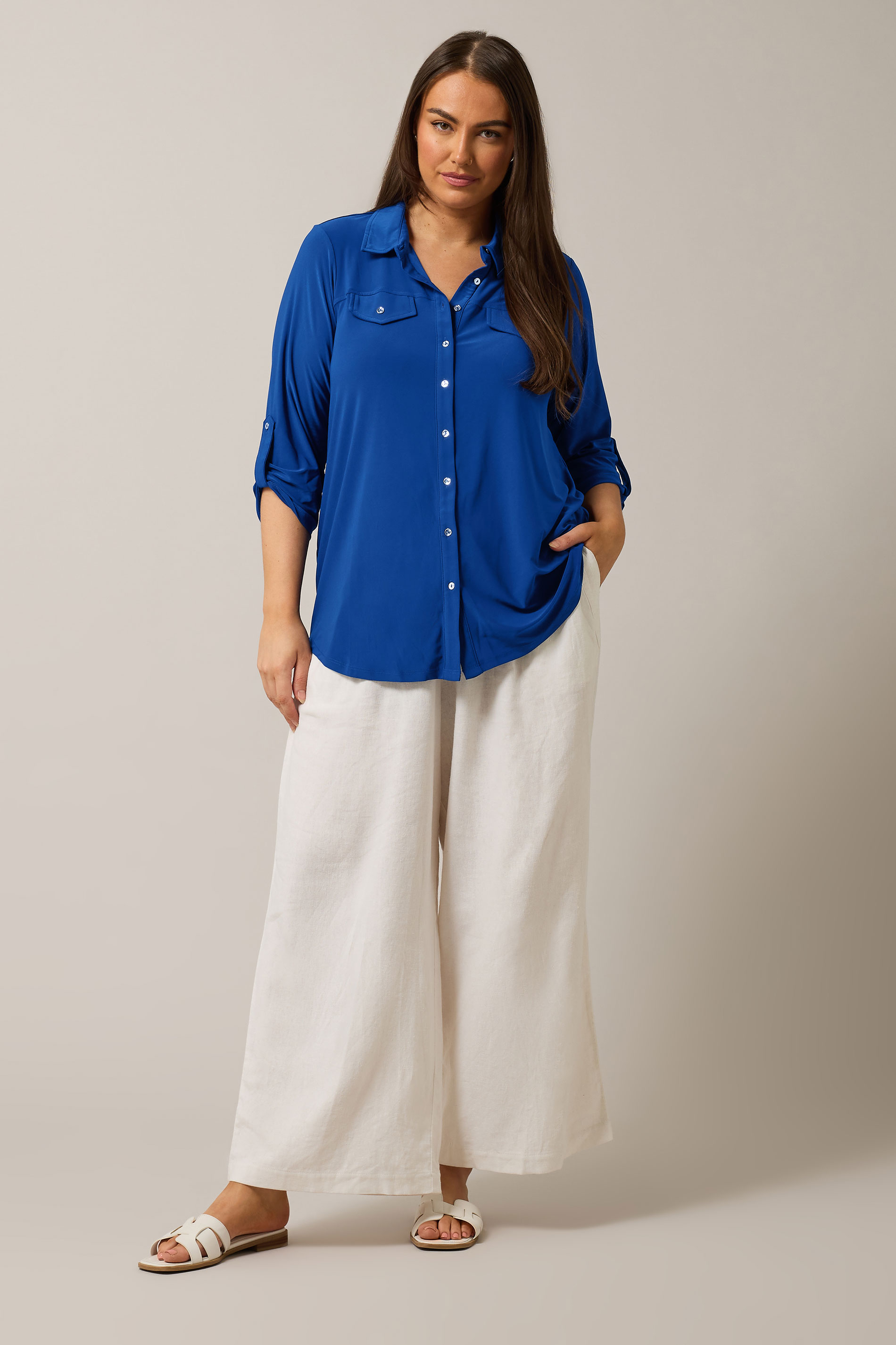 EVANS Plus Size Cobalt Blue Tab Sleeve Blouse | Evans  1