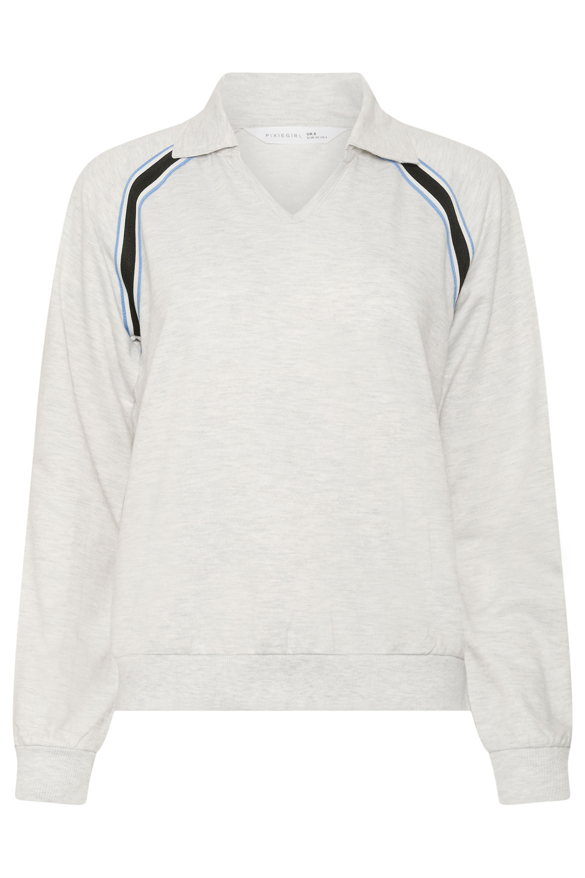 PixieGirl Petite Grey Marl Stripe Collar Sweatshirt | PixieGirl 5