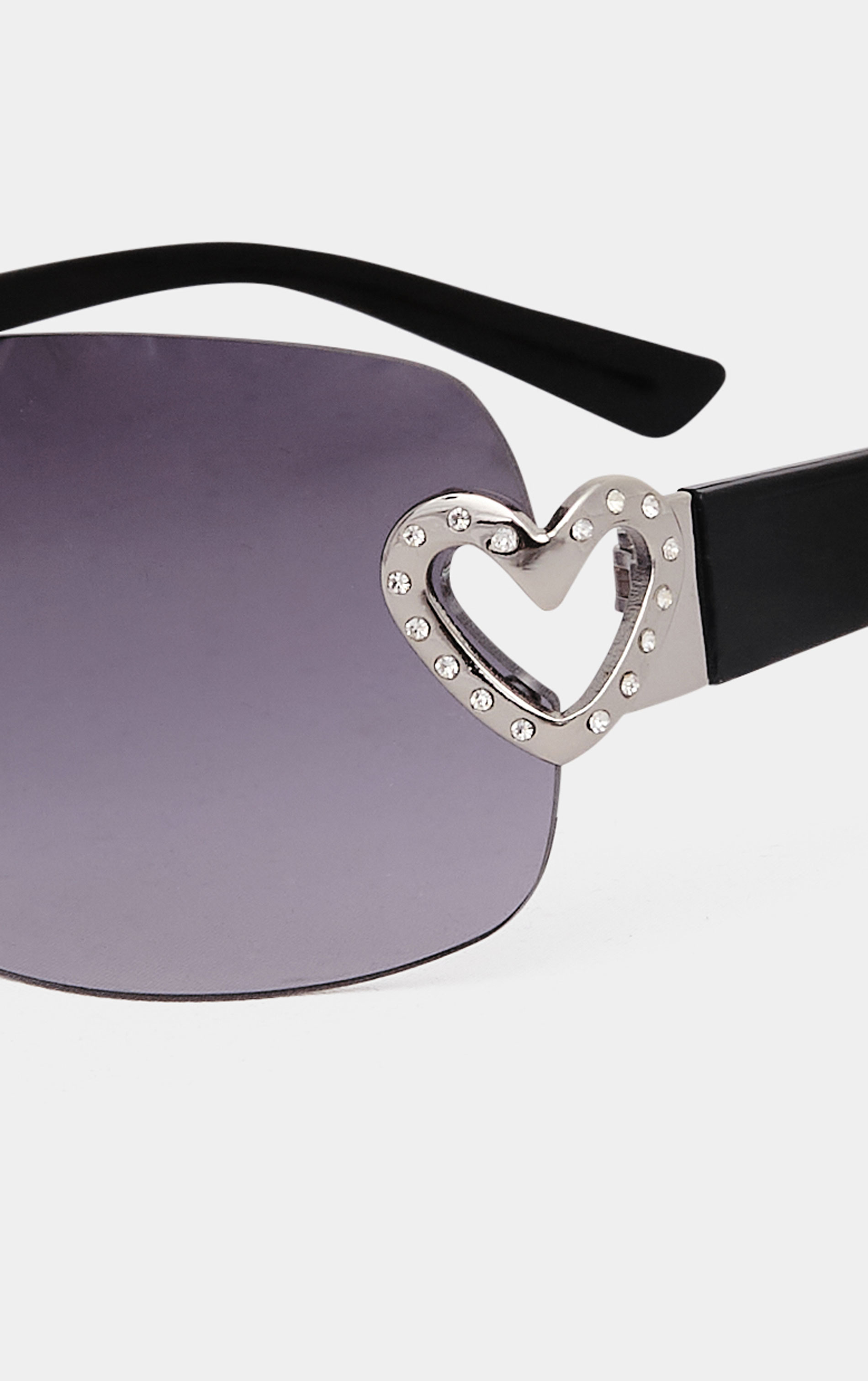 Plus Size Black Diamante Heart Frameless Sunglasses | Yours Clothing 3