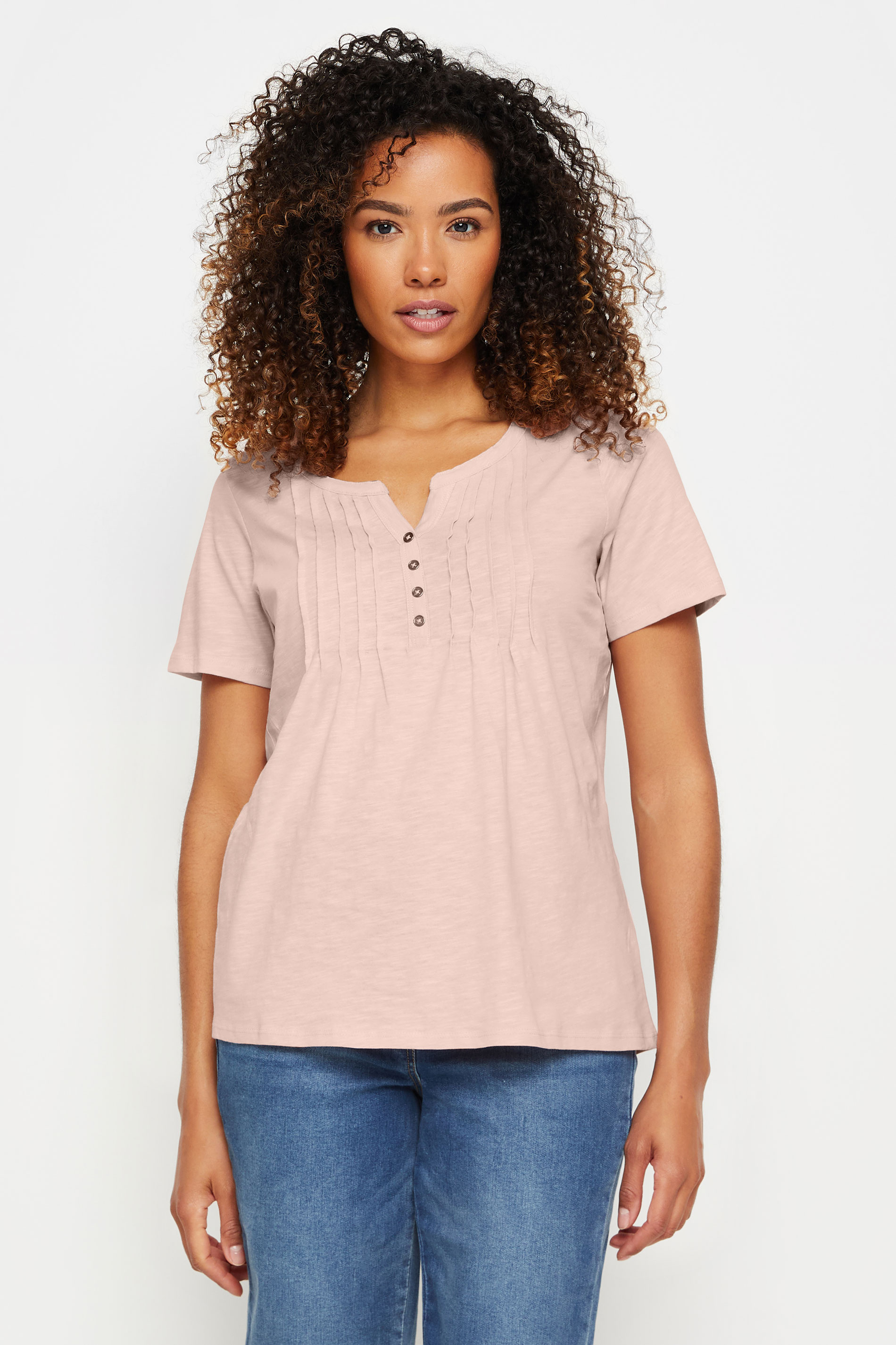M&Co Pink Cotton Short Sleeve Henley Top | M&Co 1