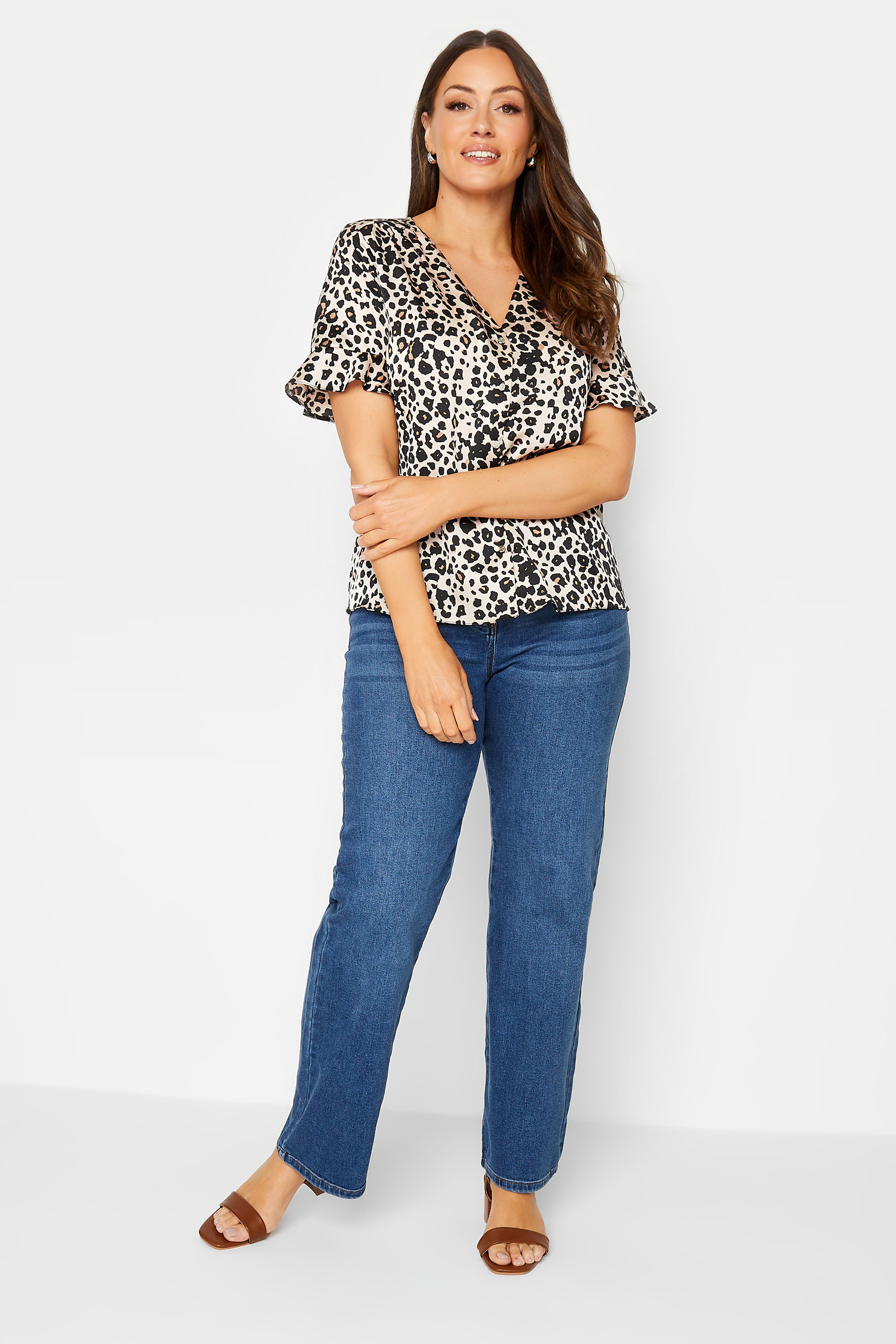 M&Co Natural Leopard Frill Sleeve Blouse | M&Co 2