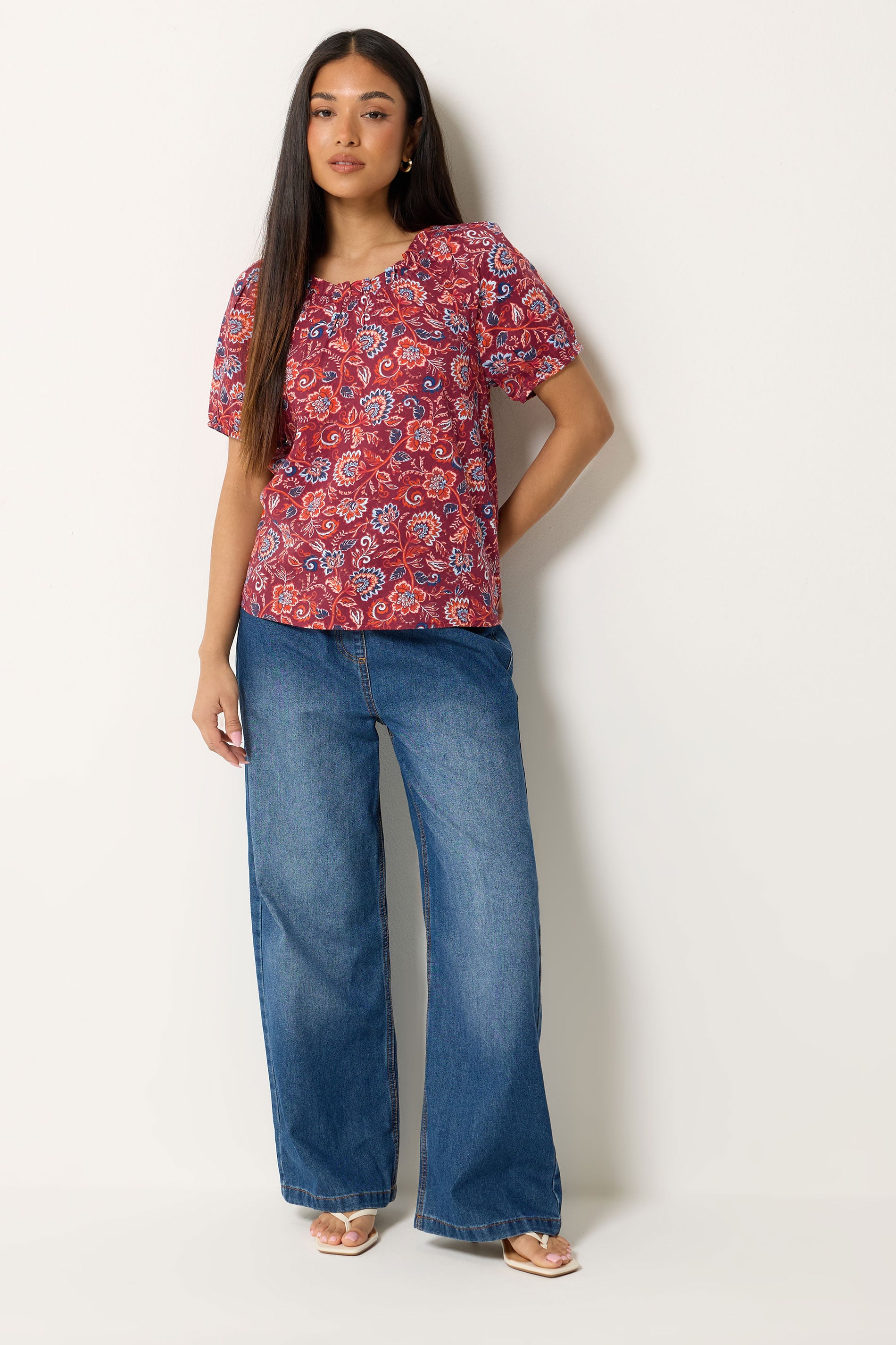 M&Co Petite Orange Abstract Print Scoop Neck Top | M&Co 2