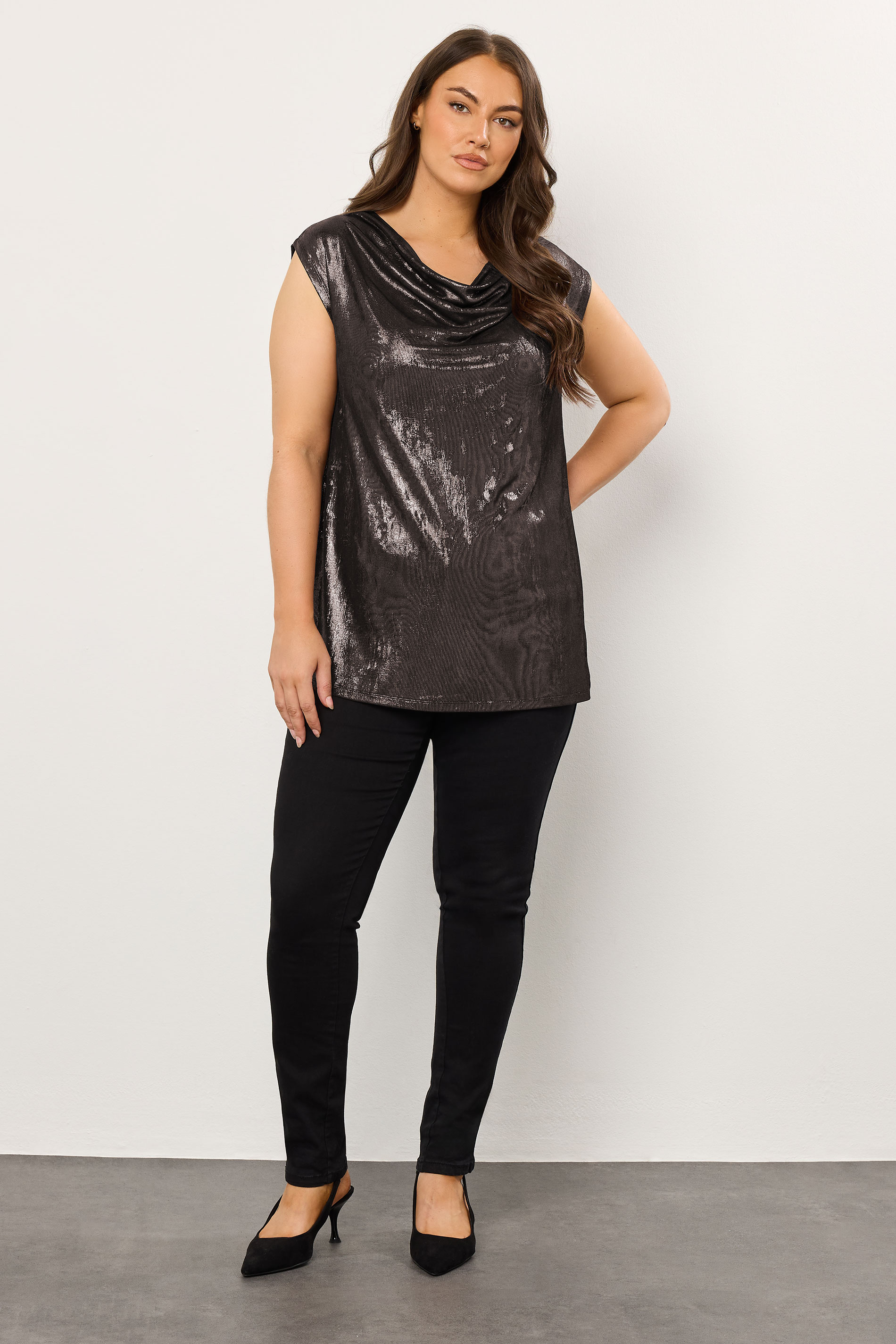 EVANS Plus Size Black Cowl Neck Top | Evans 2