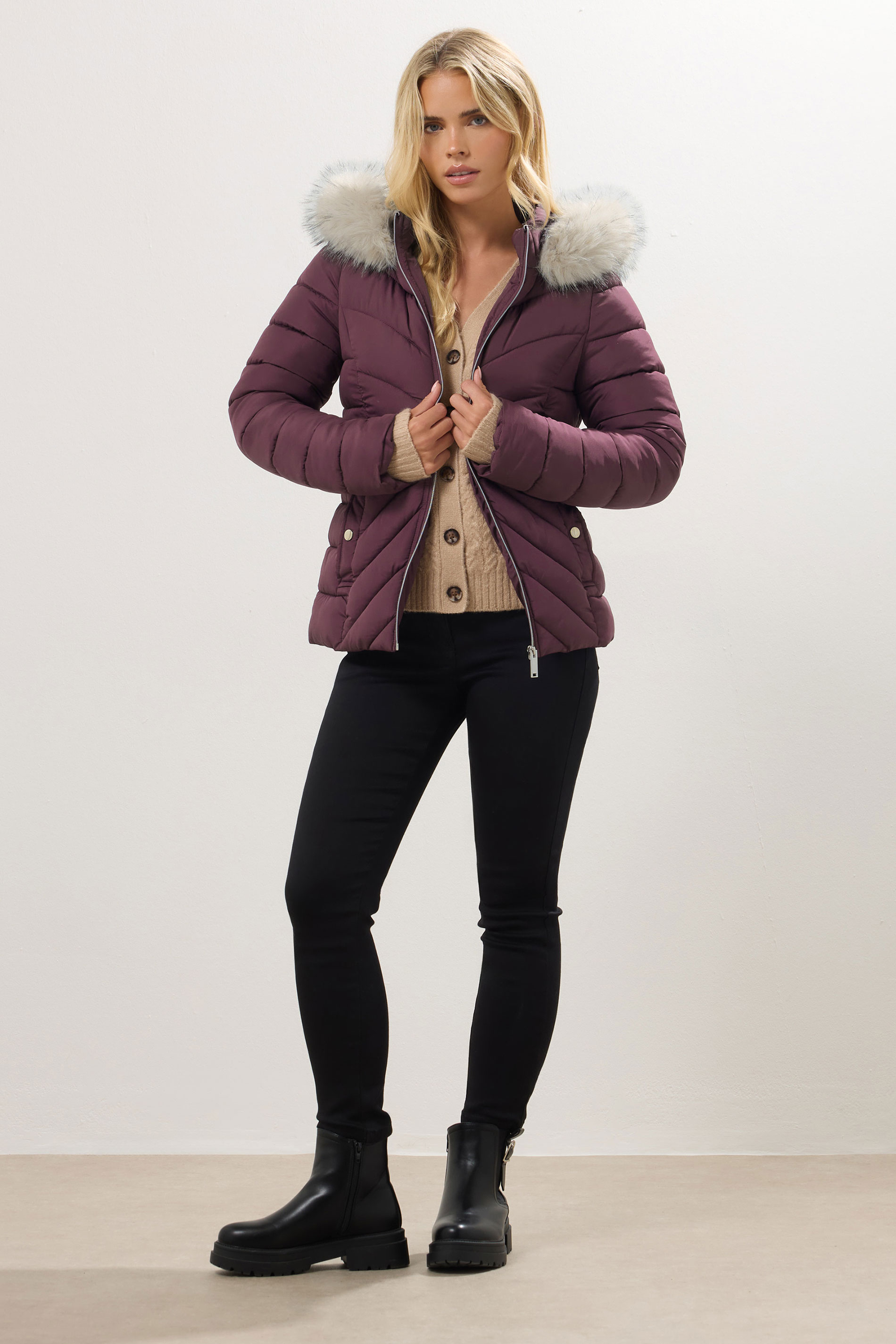 M&Co Petite Berry Red Padded Puffer Jacket | M&Co 2