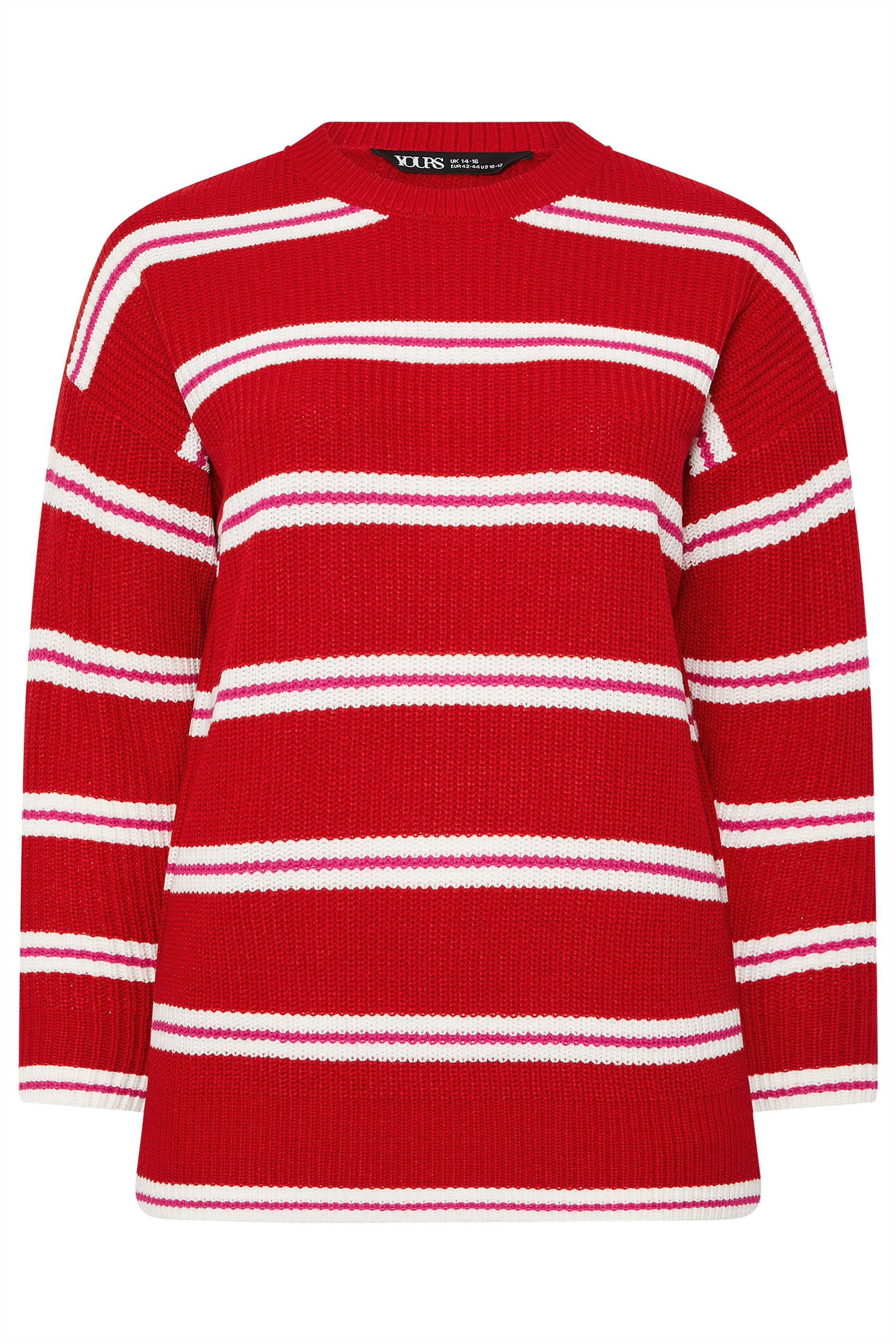 YOURS Plus Size Red Stripe Drop Shoulder Knitted Jumper | Yours Clothing 5