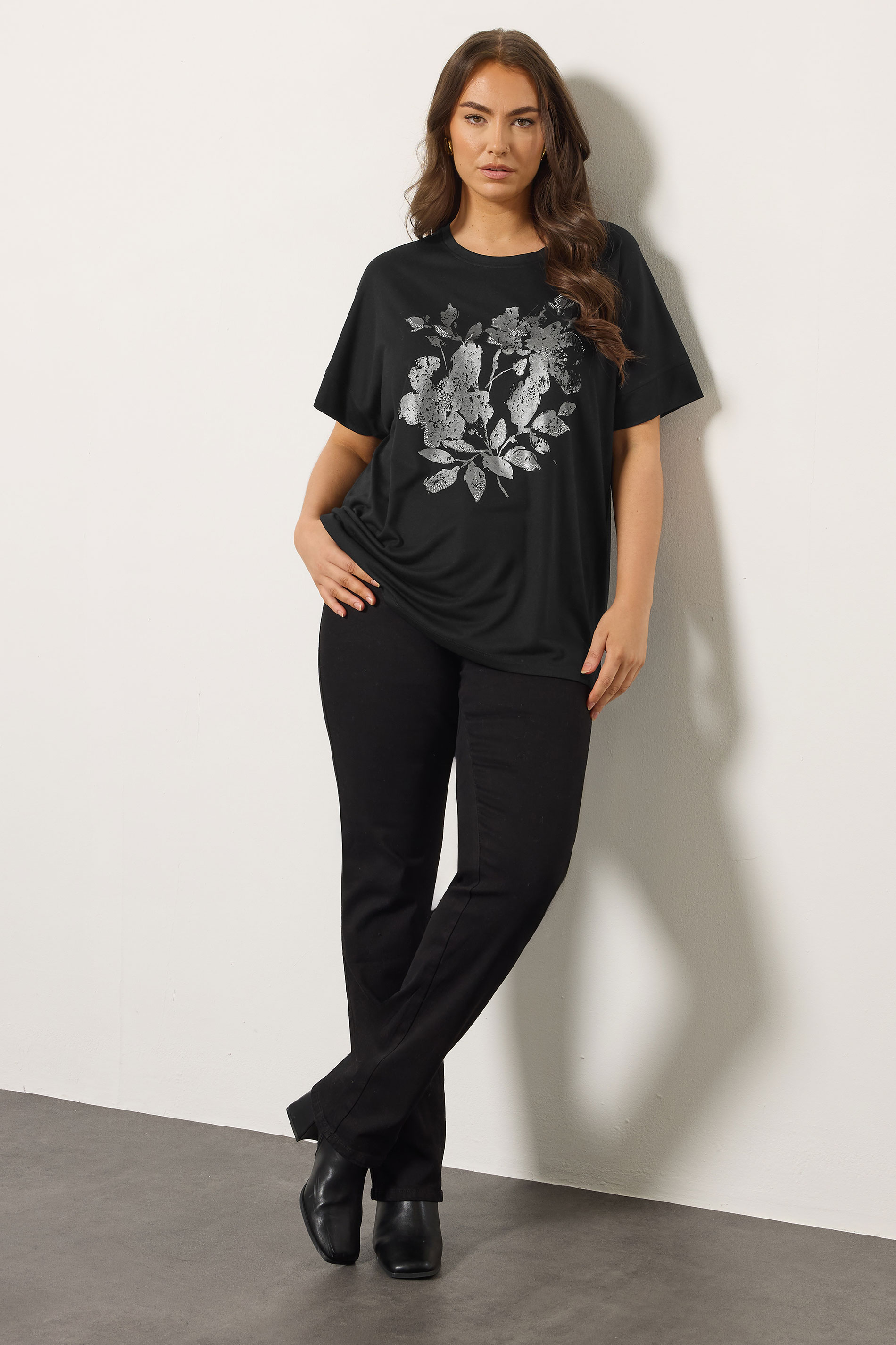 EVANS Plus Size Black Floral Stud Detail Modal Top | Evans 1