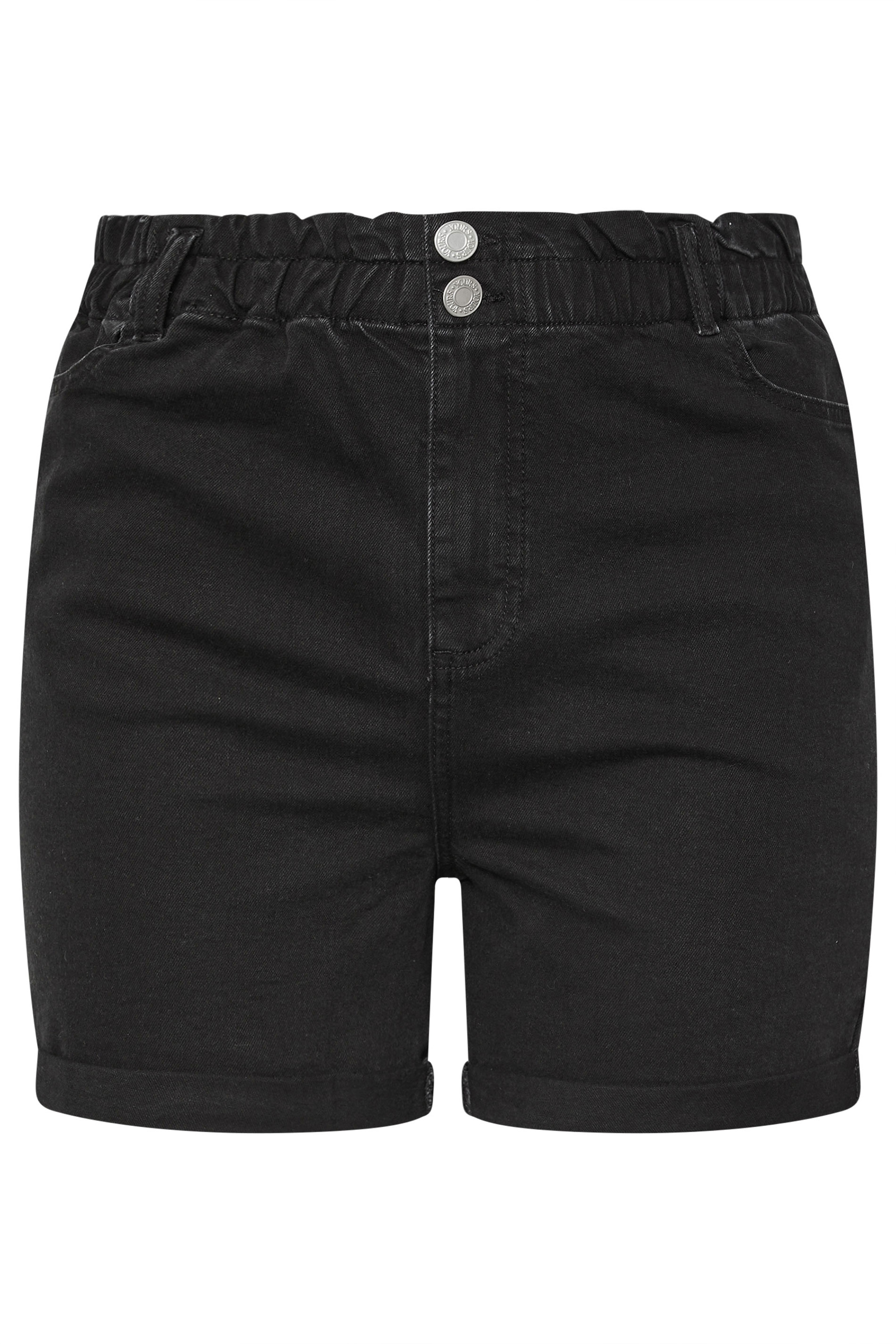 YOURS Plus Size Black Washed Elasticated Waist Turn Up Denim Shorts | Yours Clothing 5