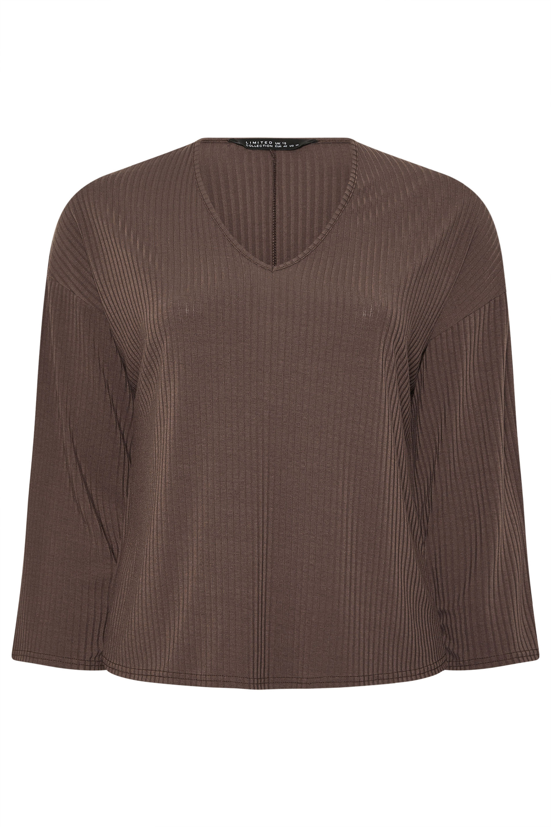 LIMITED COLLECTION Plus Size Brown Ribbed V-Neck Top | Yours Clothing 5
