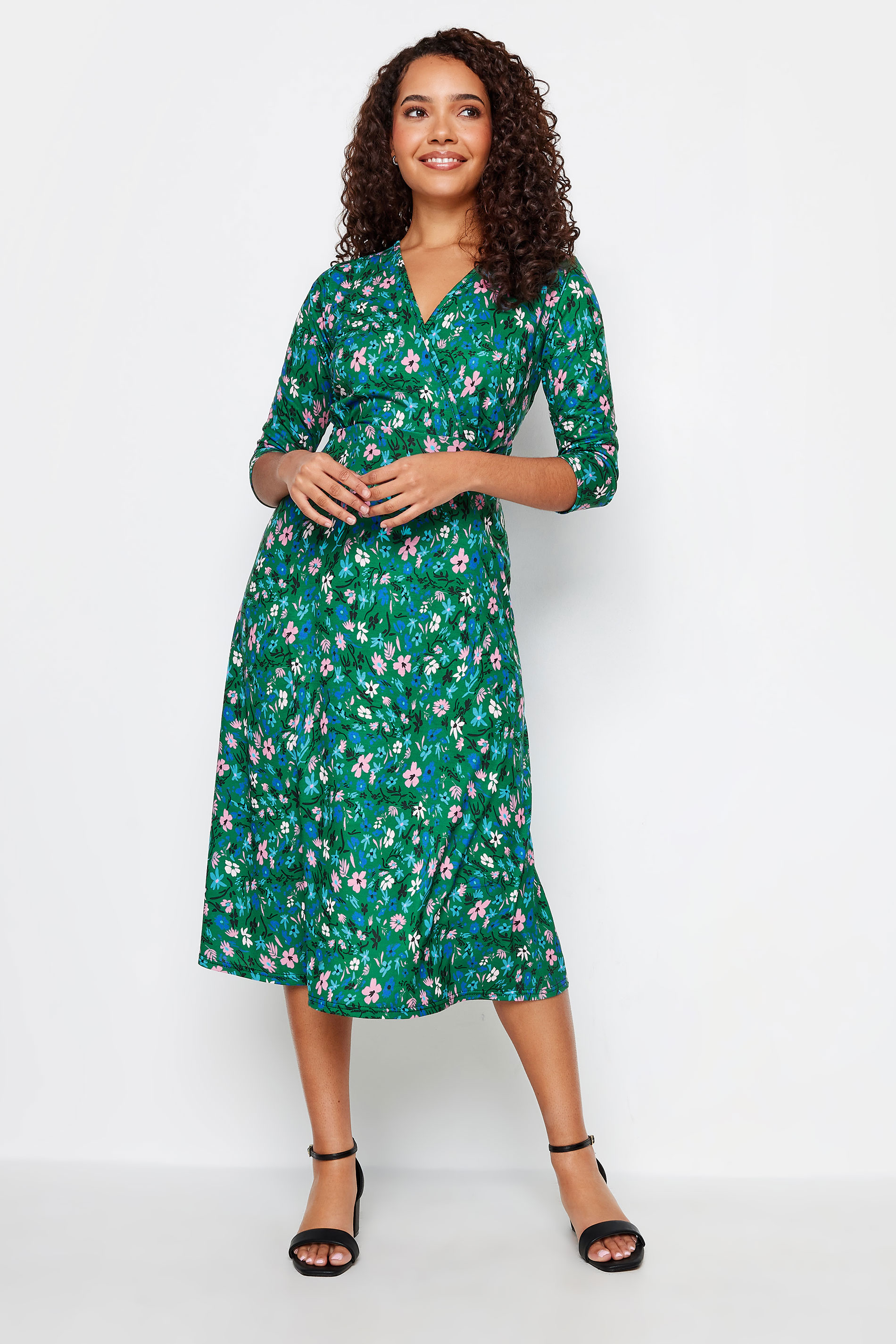 M&Co Green Floral Print Wrap Dress | M&Co