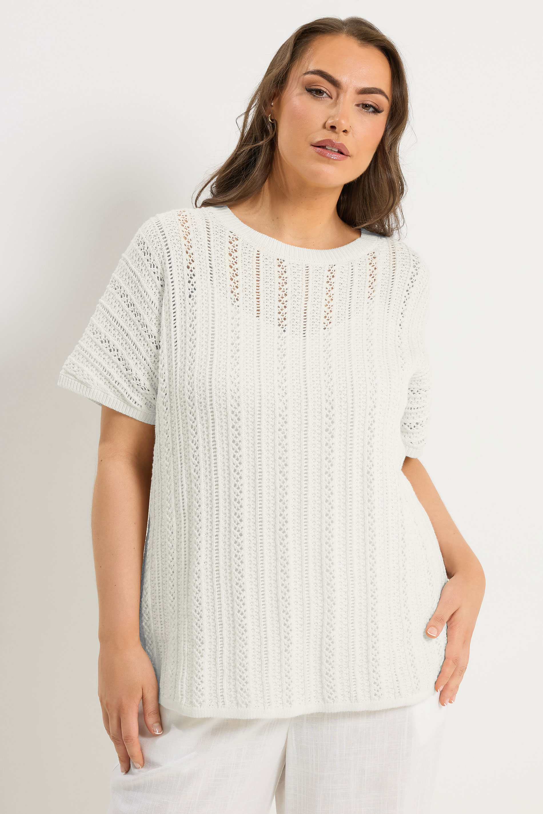 YOURS Plus Size White Boxy Knitted Top | Yours Clothing 3