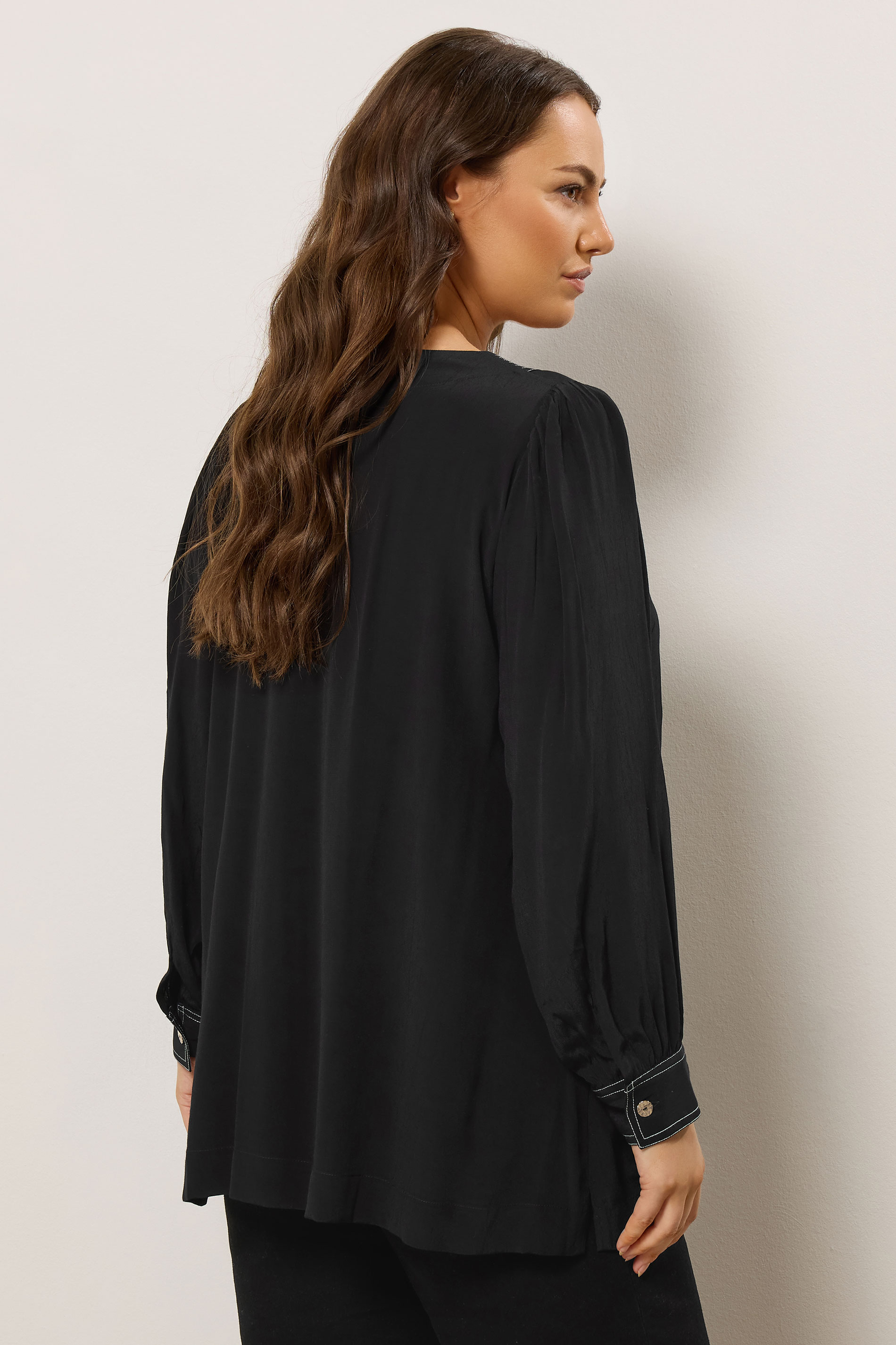 EVANS Plus Size Black Stitch Detail Blouse | Evans 5