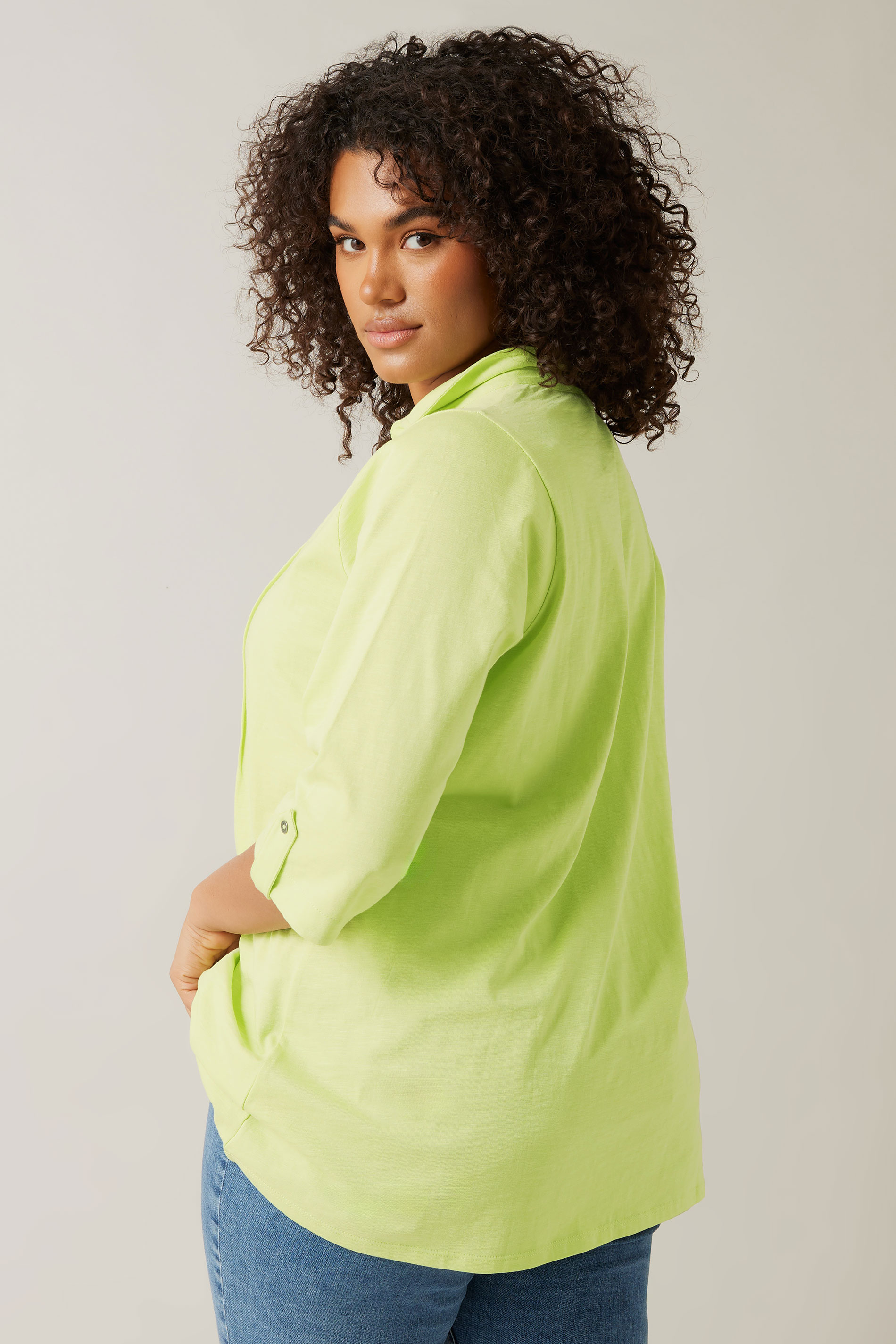 EVANS Plus Size Chartreuse Green Pintuck Henley Top | Evans 2