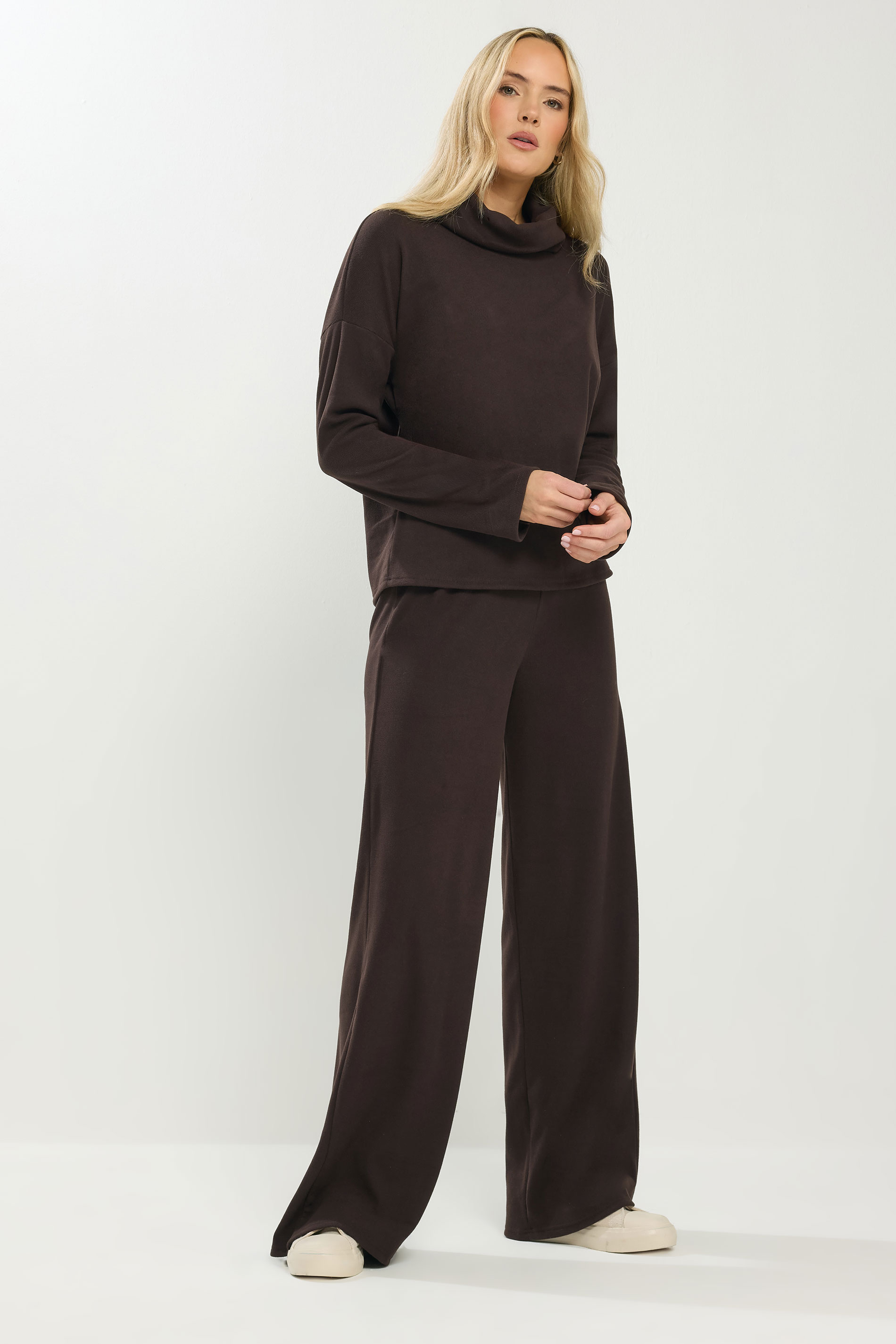 LTS Tall Women's Chocolate Brown Brushed Ribbed Wide Leg Trousers | Long Tall Sally 3