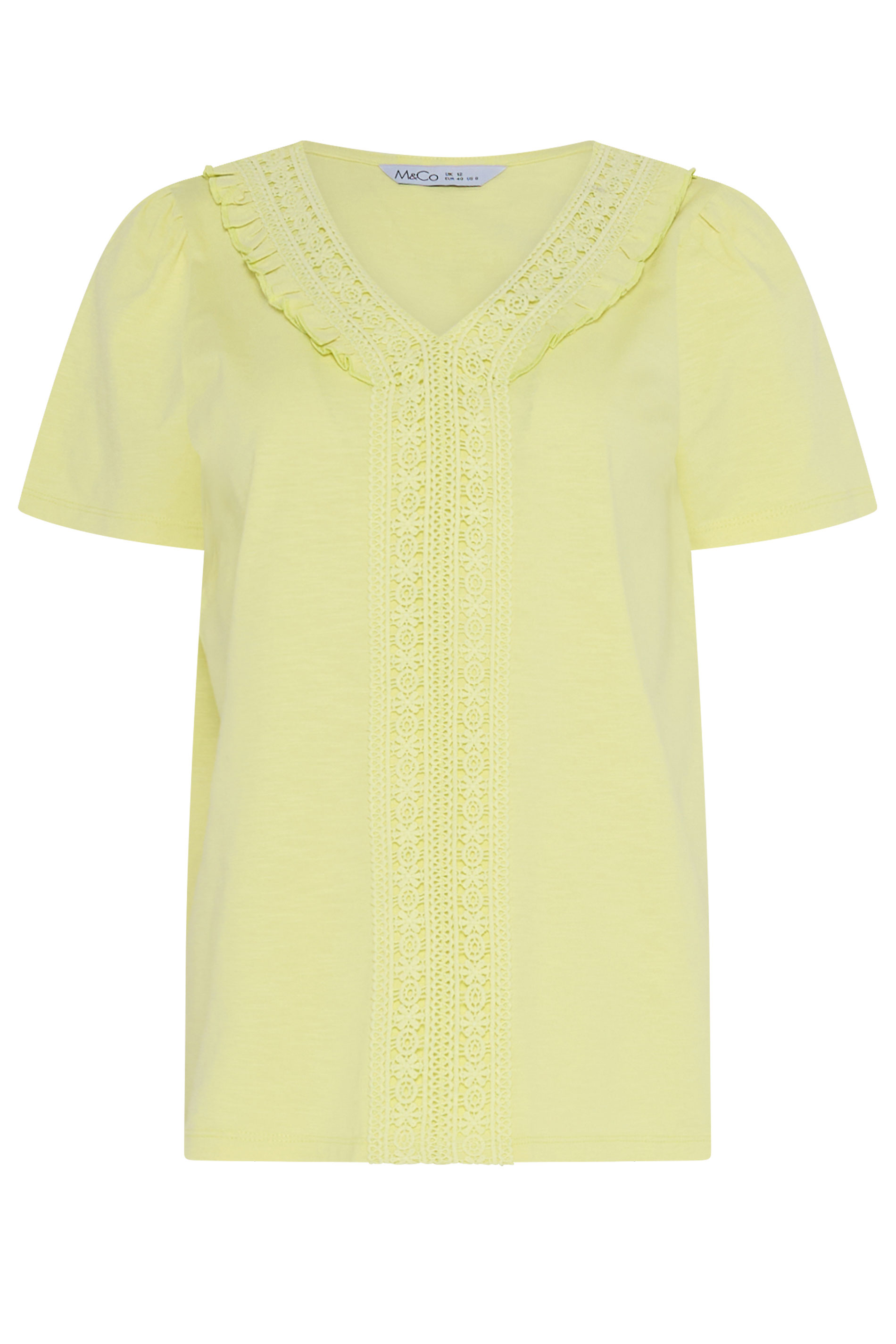 M&Co Lemon Yellow Short Sleeve Frill Cotton Blouse | M&Co 1