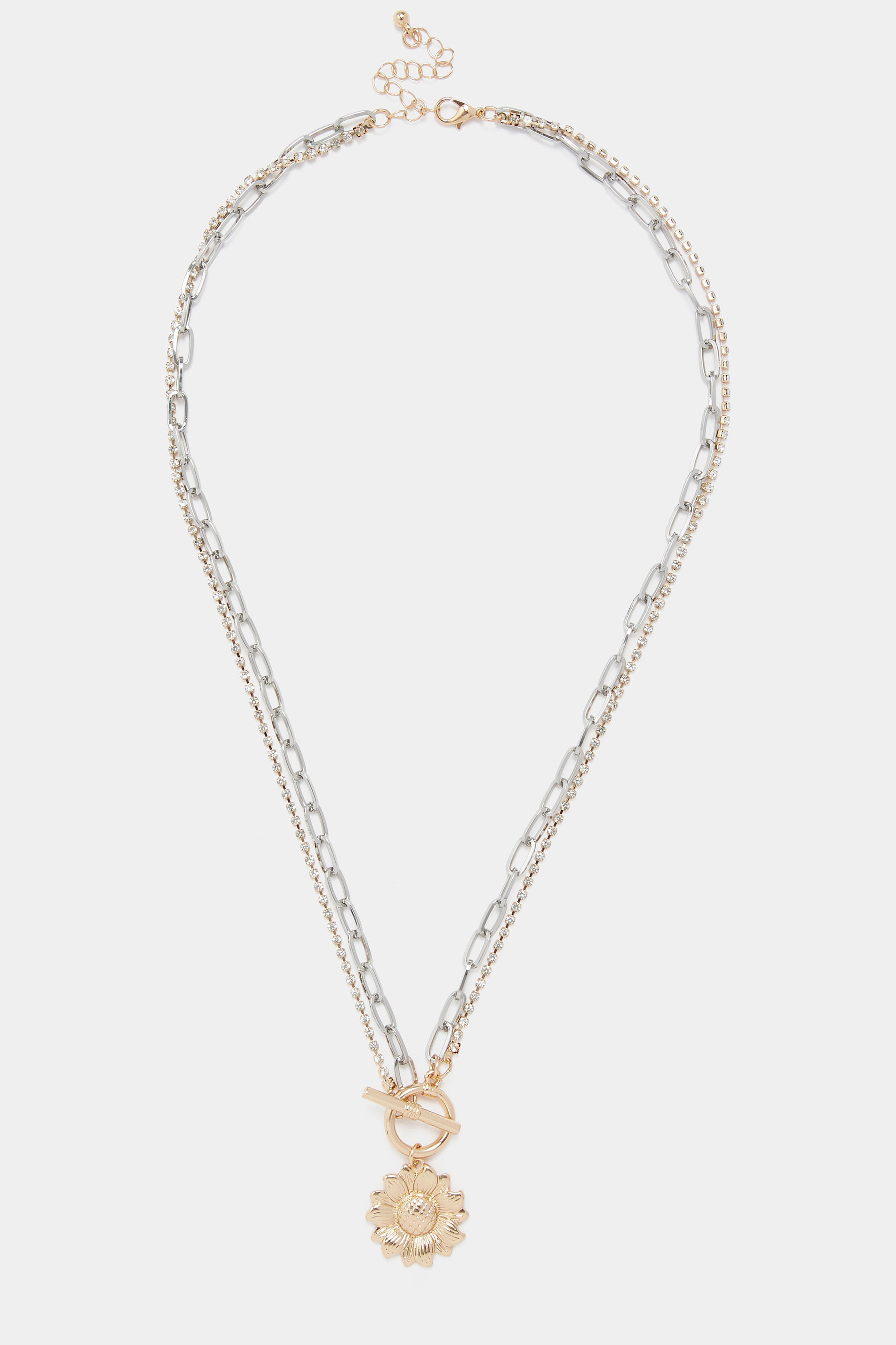 Gold & Silver Tone Pendant Flower Layered Chain Necklace | Yours Clothing 3