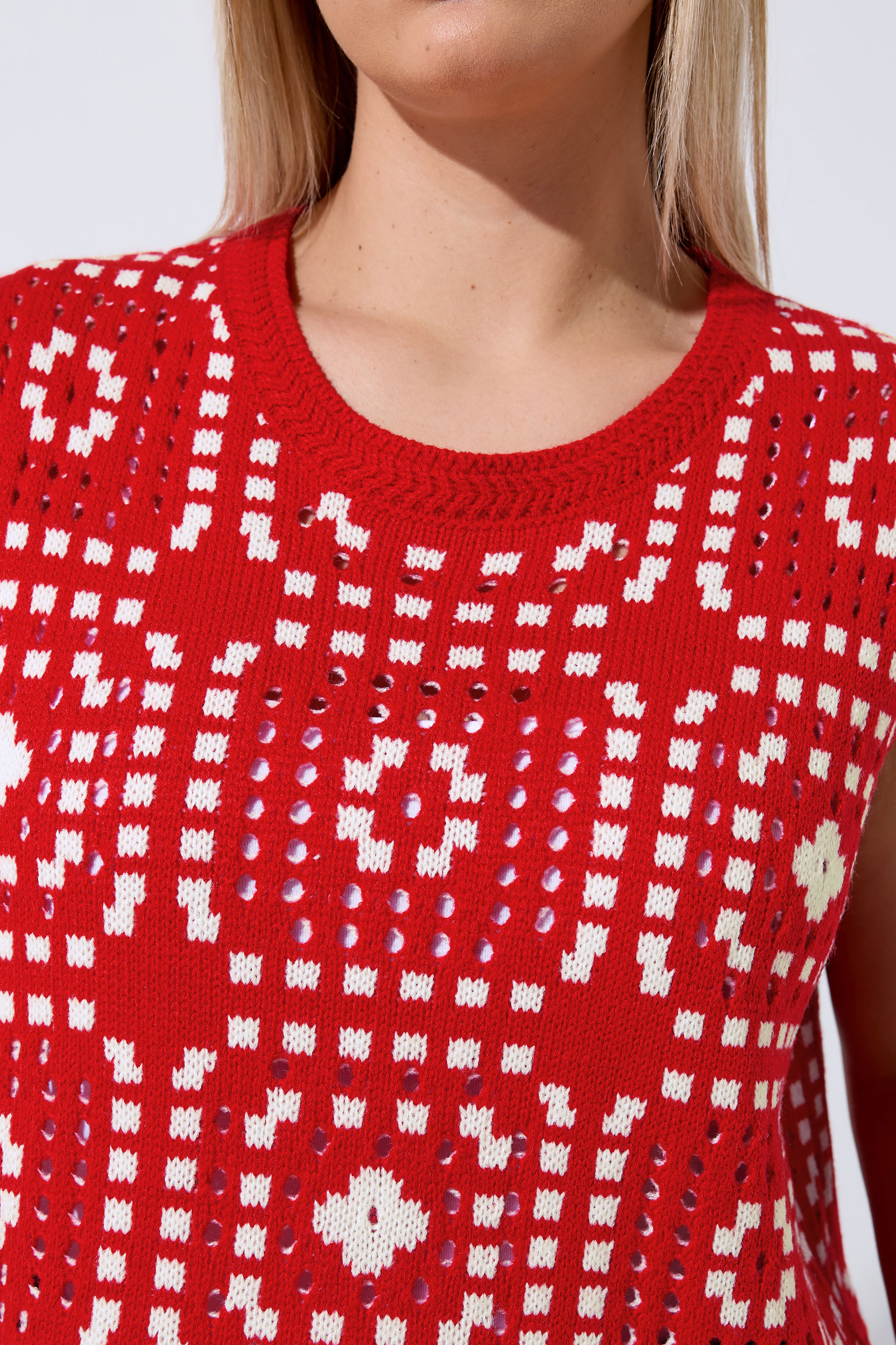 LIMITED COLLECTION Plus Size Red Knitted Crochet Vest | Yours Clothing 4