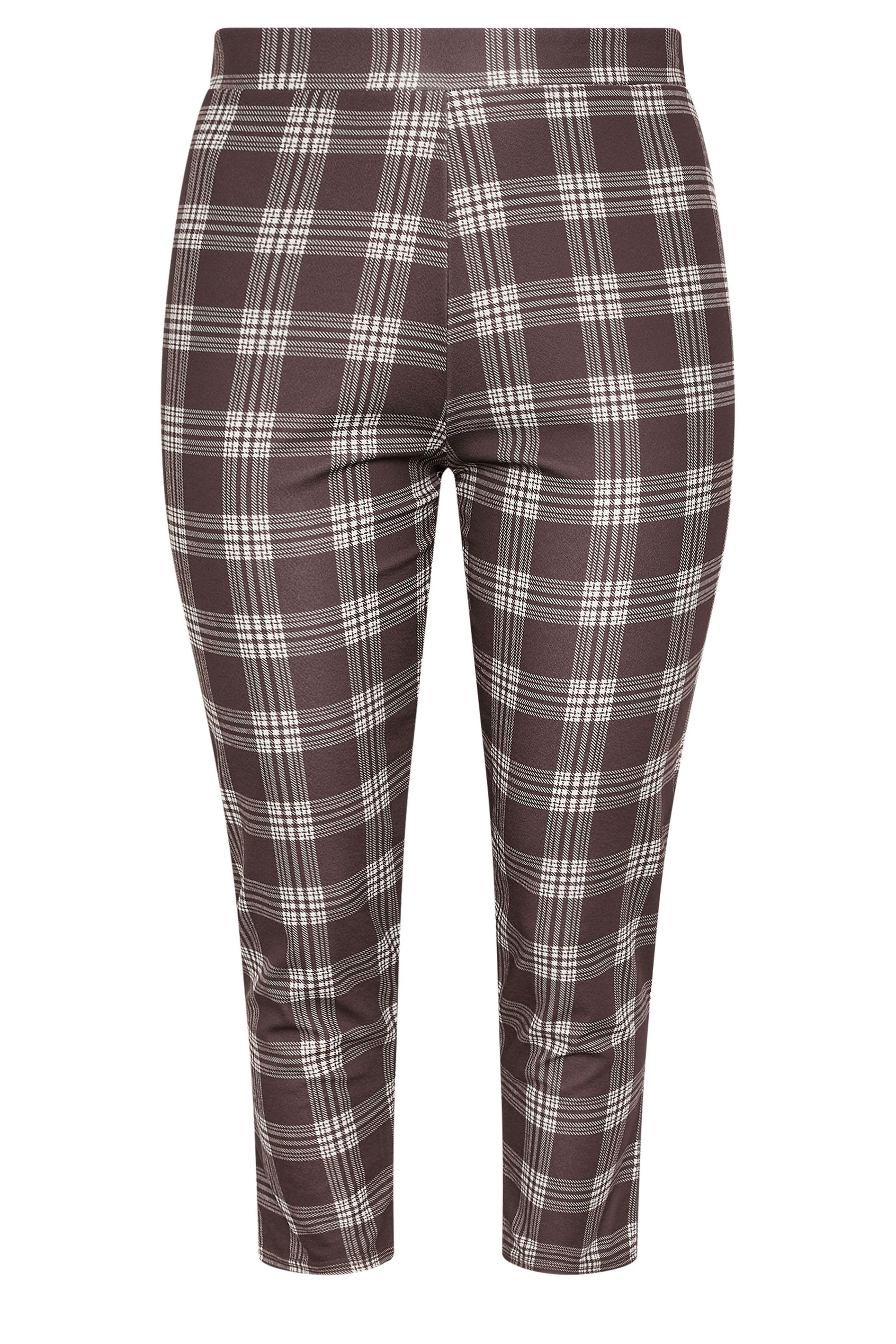 YOURS Plus Size Chocolate Brown Check Crepe Tapered Trousers | Yours Clothing 5