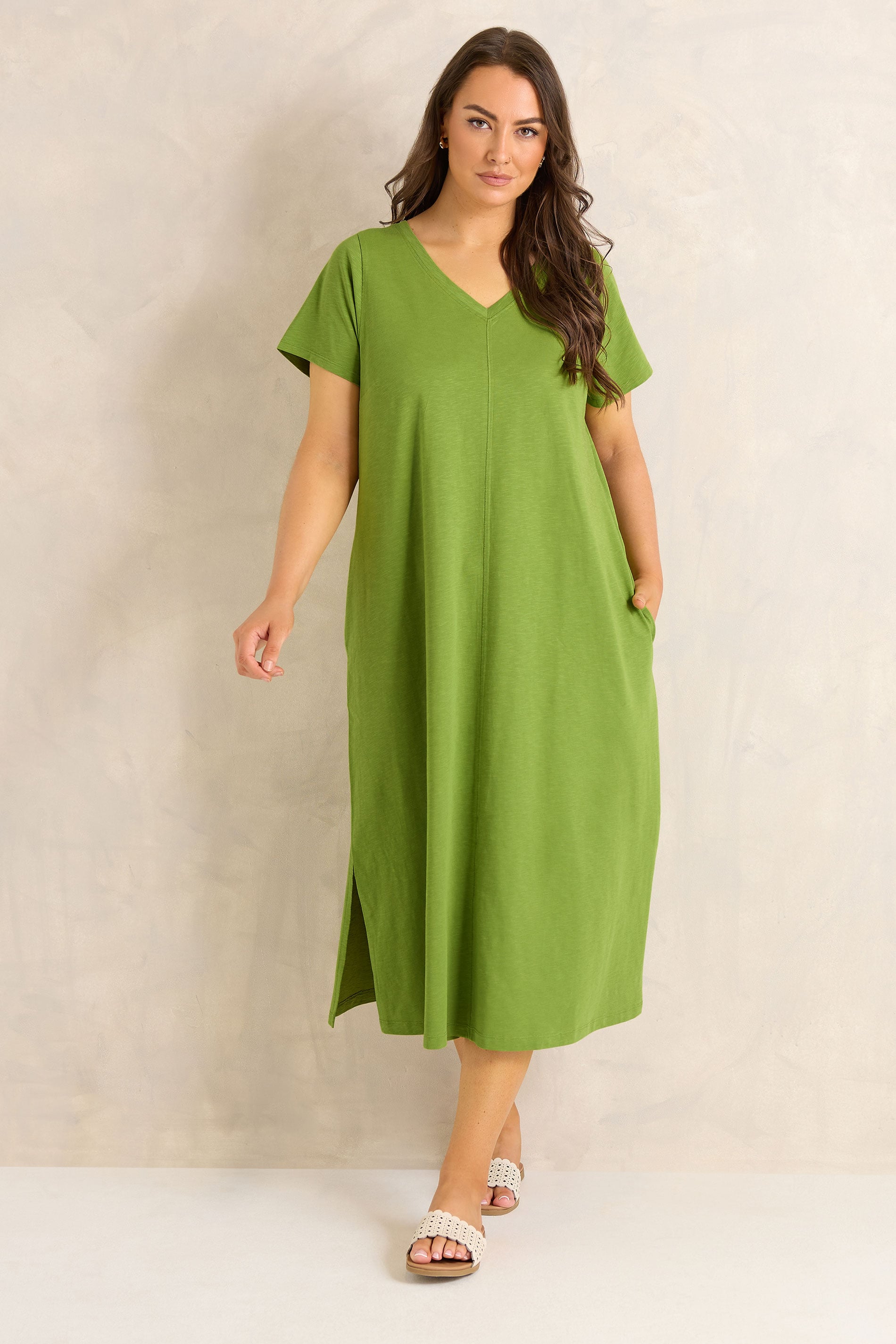 EVANS Plus Size 2 Pack Green & Navy Blue Cotton Dresses | Evans 4