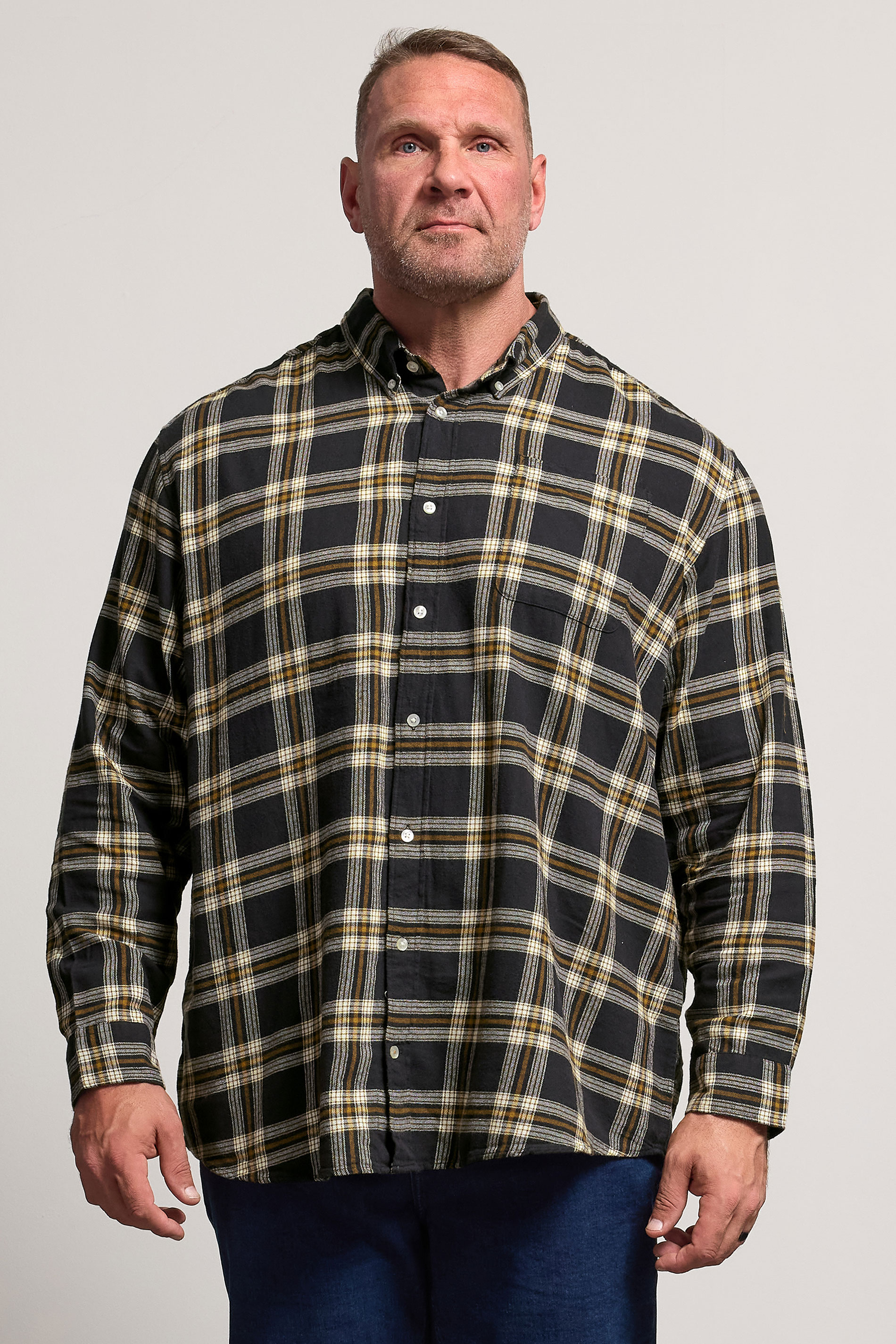 JACK & JONES Big & Tall Black Classic Flannel Checked Shirt | BadRhino 3