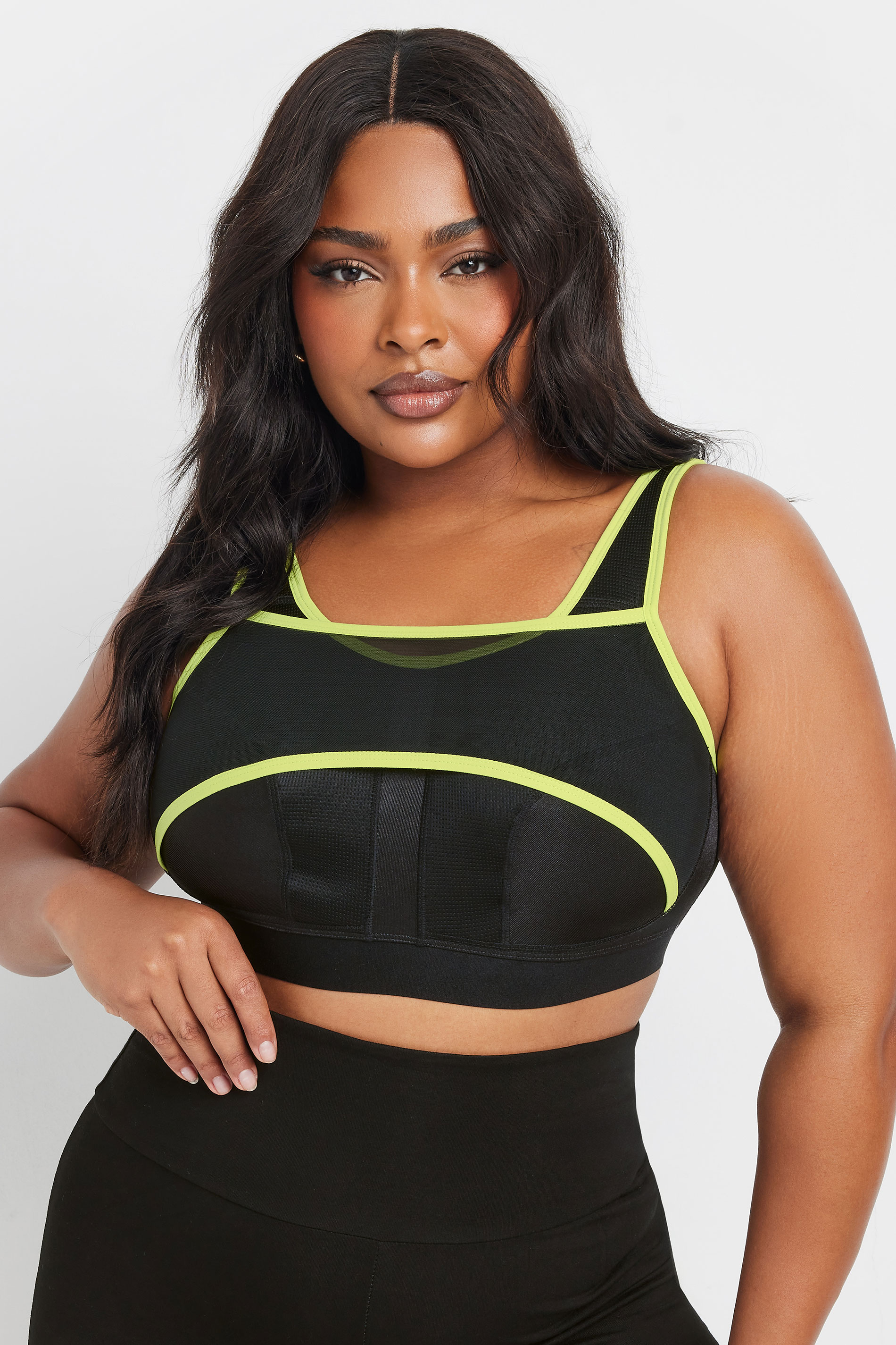 YOURS Plus Size Black Mesh Contrast Trim Non Padded Sports Bra | Yours Clothing 3