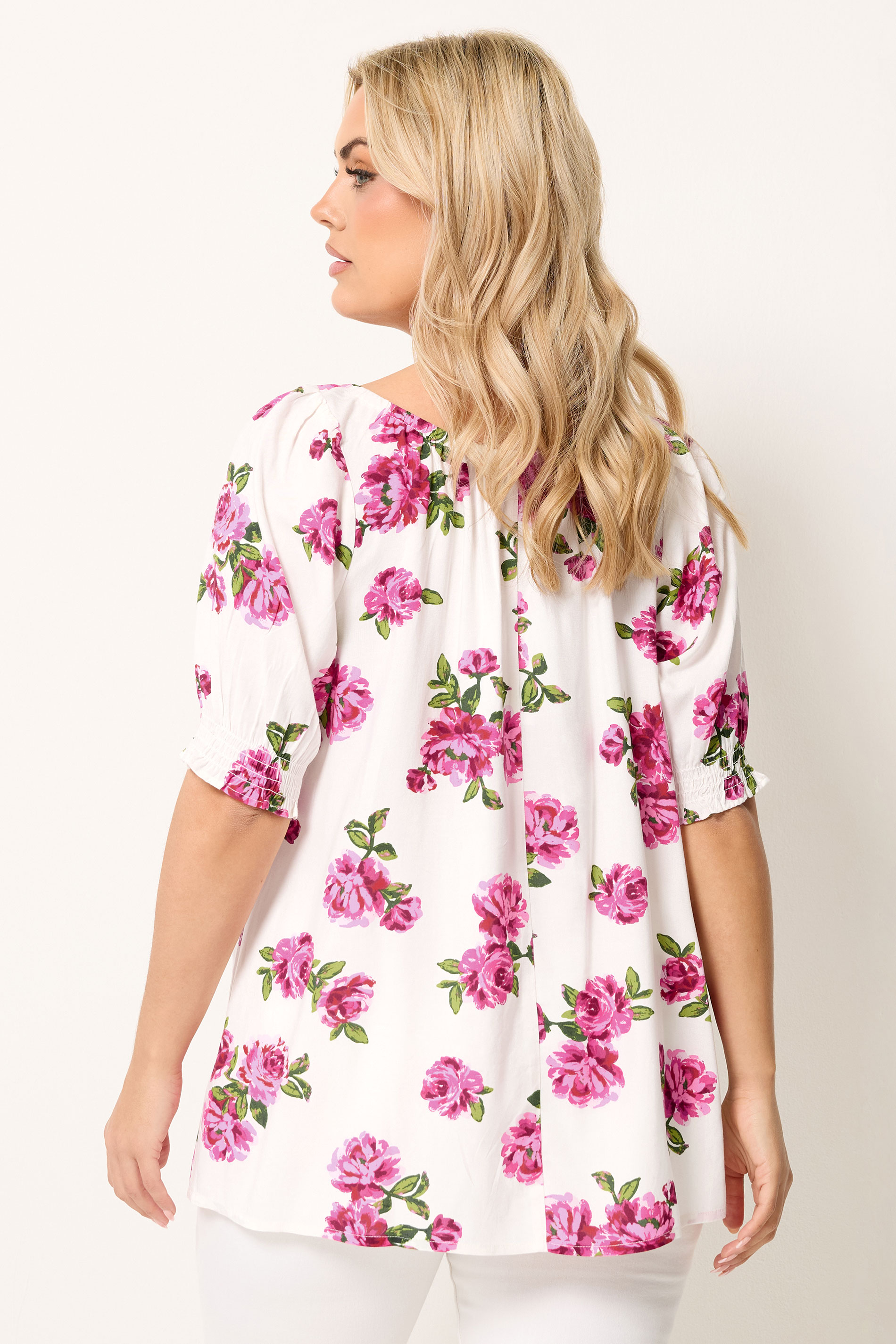 YOURS Plus Size White Floral Print Puff Sleeve Top | Yours Clothing 2