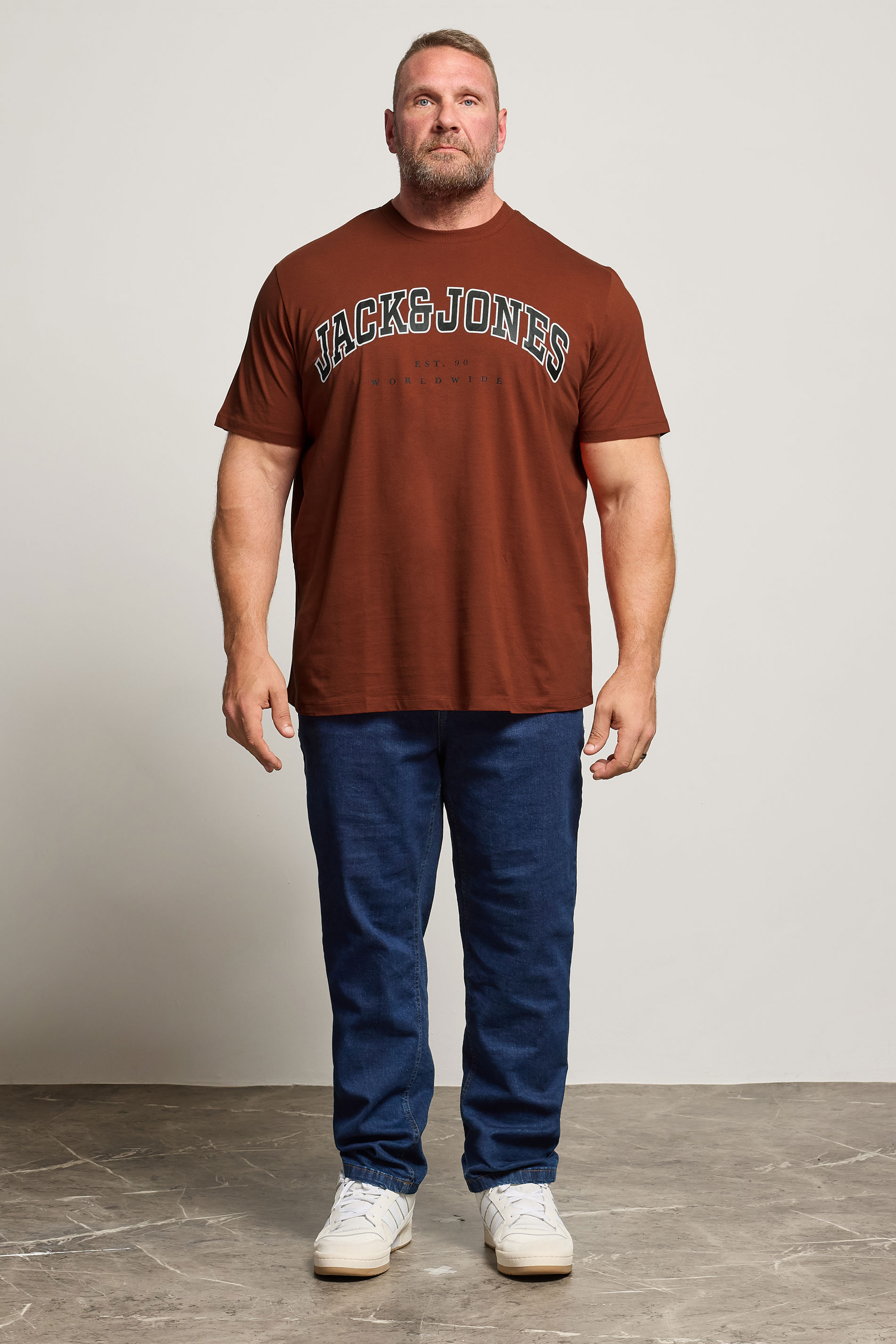 JACK & JONES Big & Tall Burnt Henna Red Varsity Logo T-Shirt | BadRhino 1