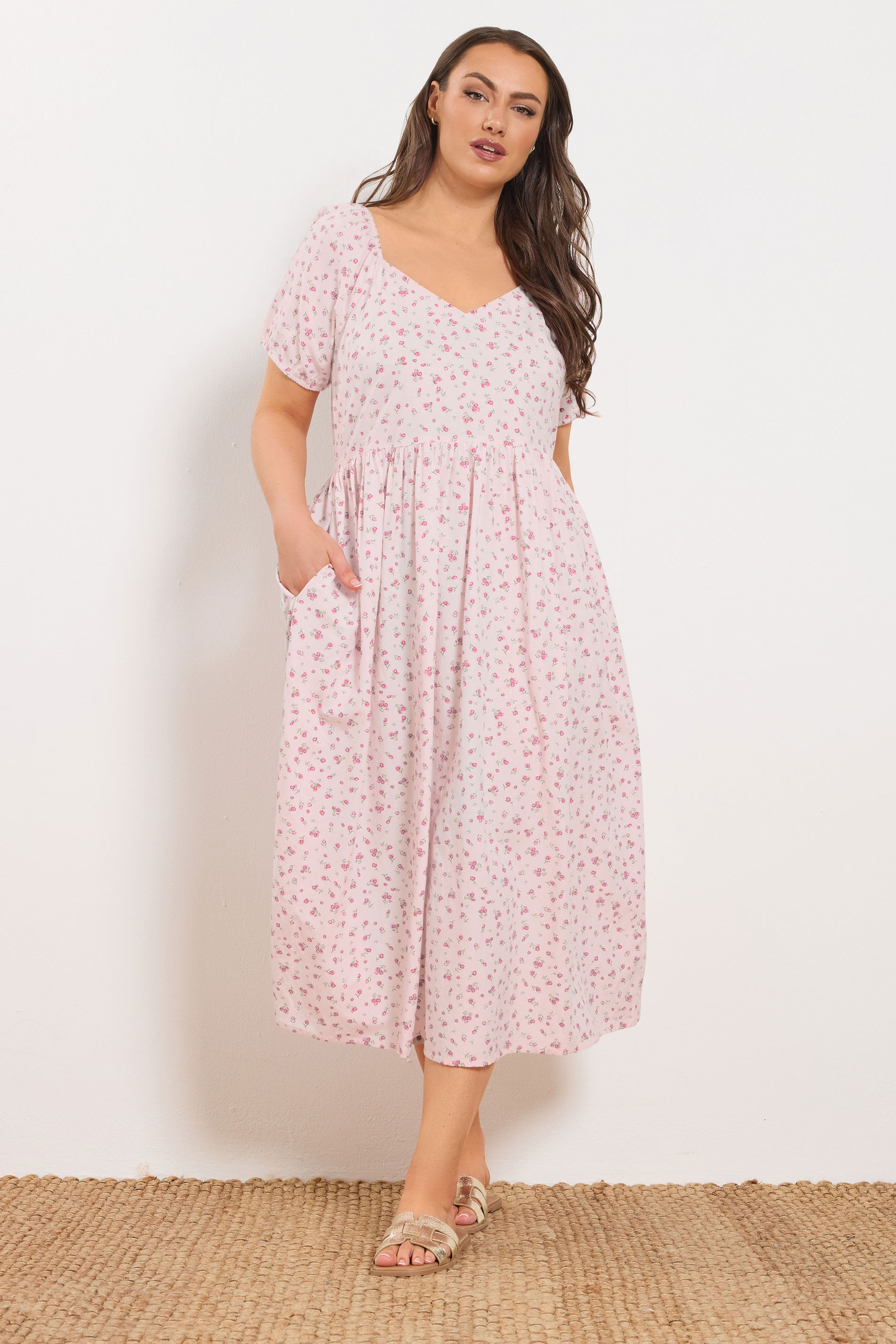 YOURS Plus Size Pink Ditsy Print Maxi Dress | Yours Clothing 3