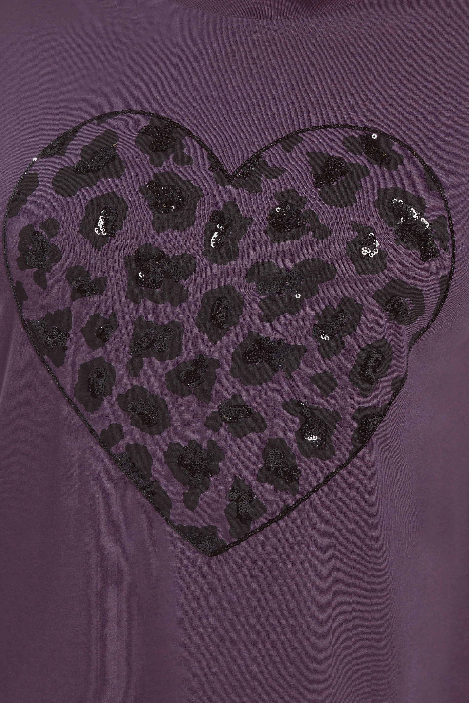 YOURS Curve Purple Leopard Print Sequin Heart T-Shirt | Yours Clothing 4