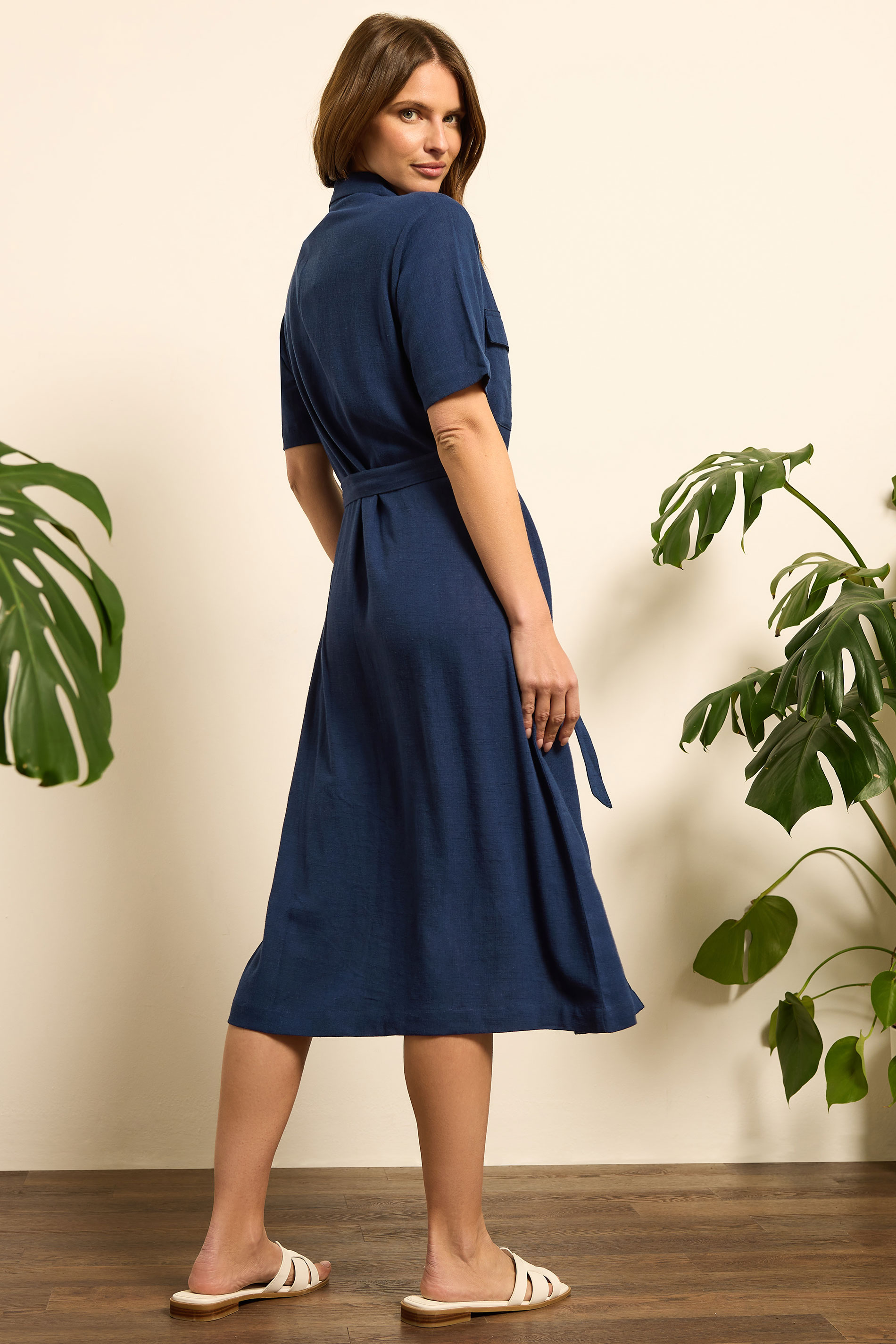 M&Co Navy Blue Linen Shirt Dress | M&Co