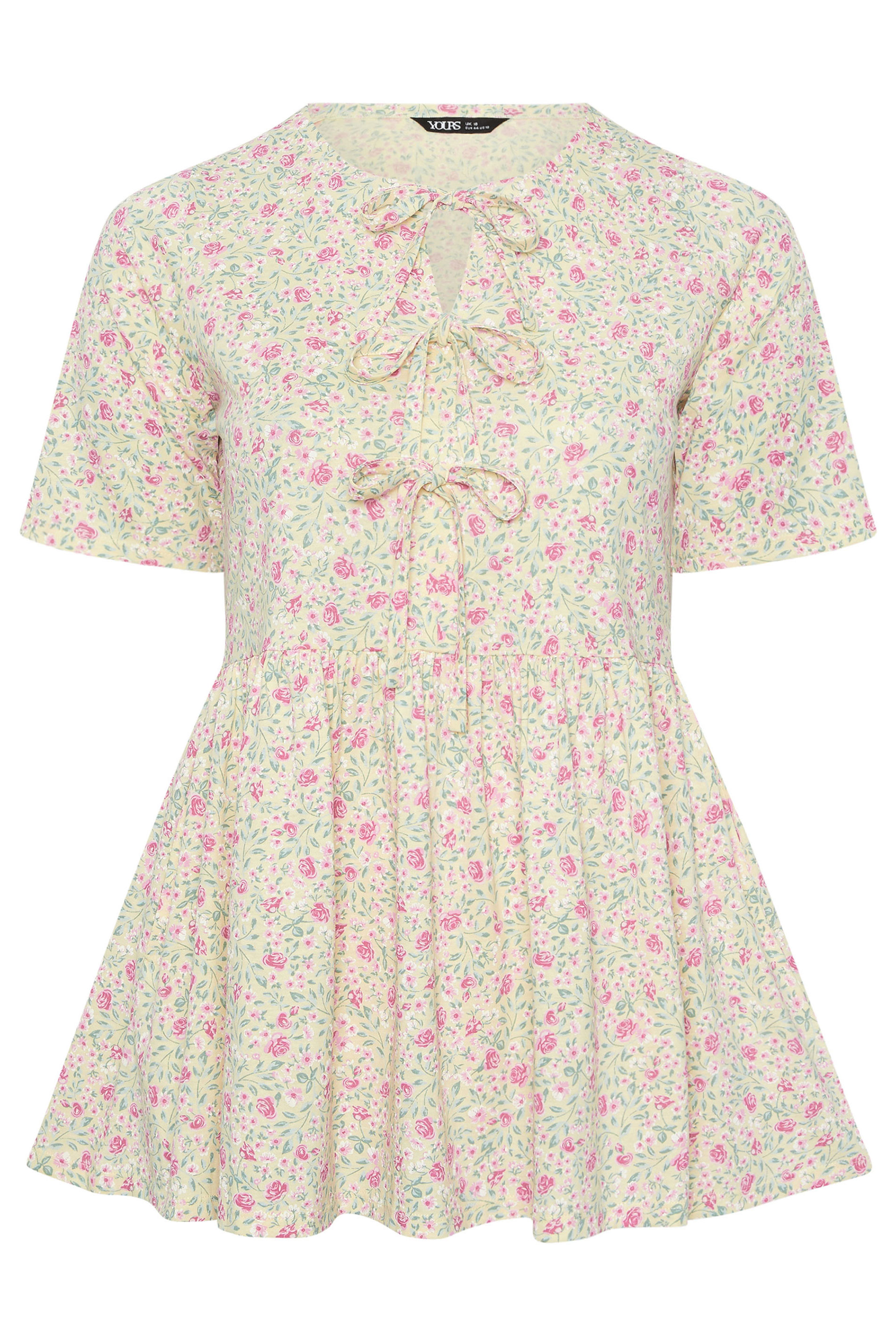 YOURS Plus Size Ivory White Floral Bow Front Peplum Top | Yours Clothing 6