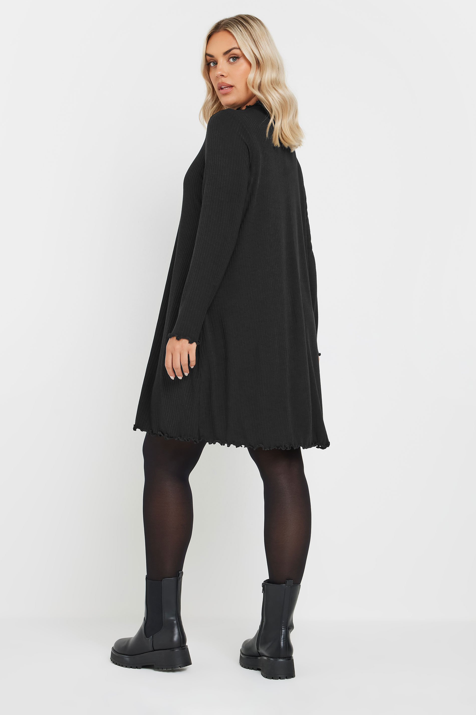 YOURS Curve Plus Size Black Lettuce Edge Tunic Dress | Yours Clothing  2