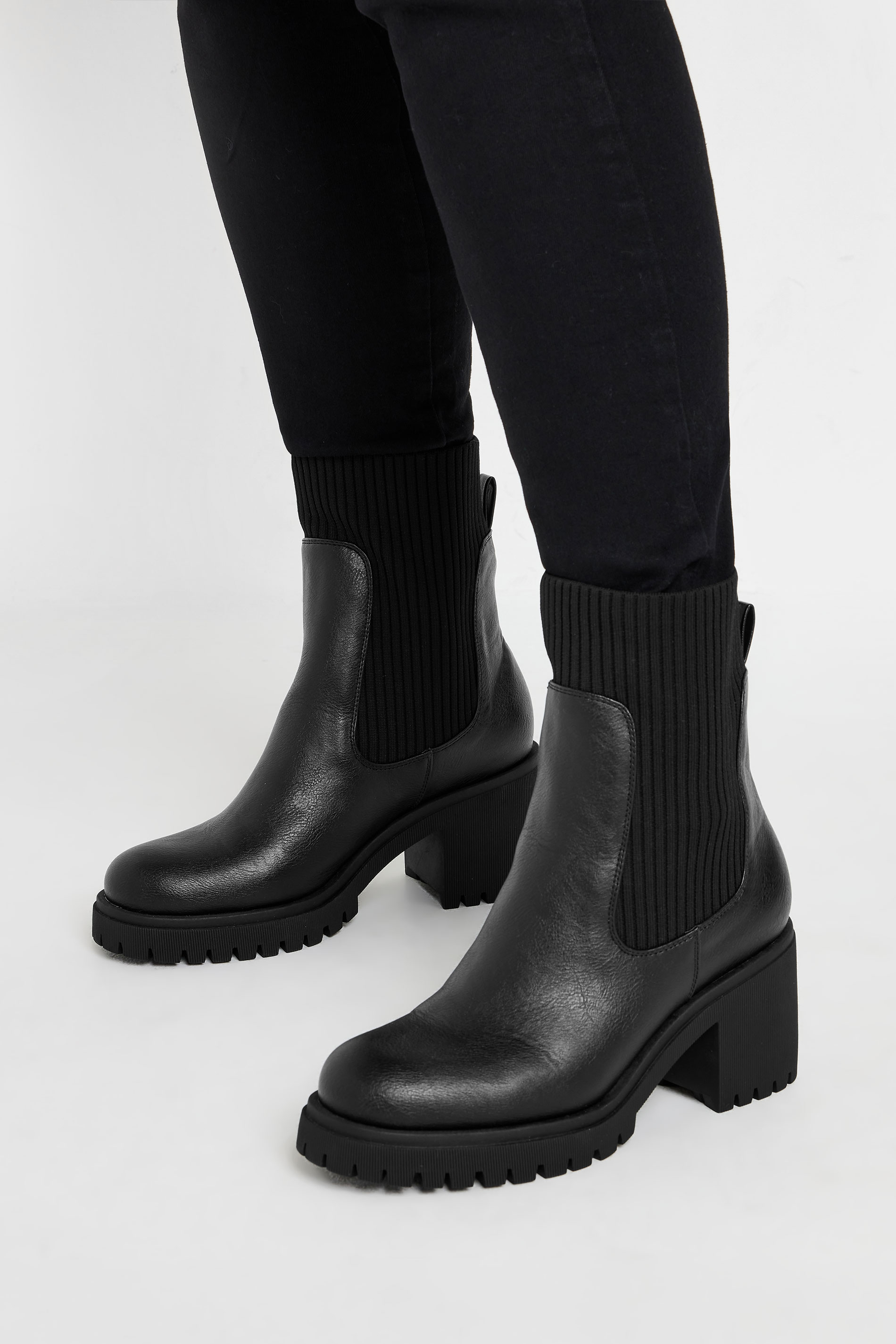 Women's Black Yours Faux Leather Sock Chelsea Boots In Extra Wide Eee Fit Size 9Eee
