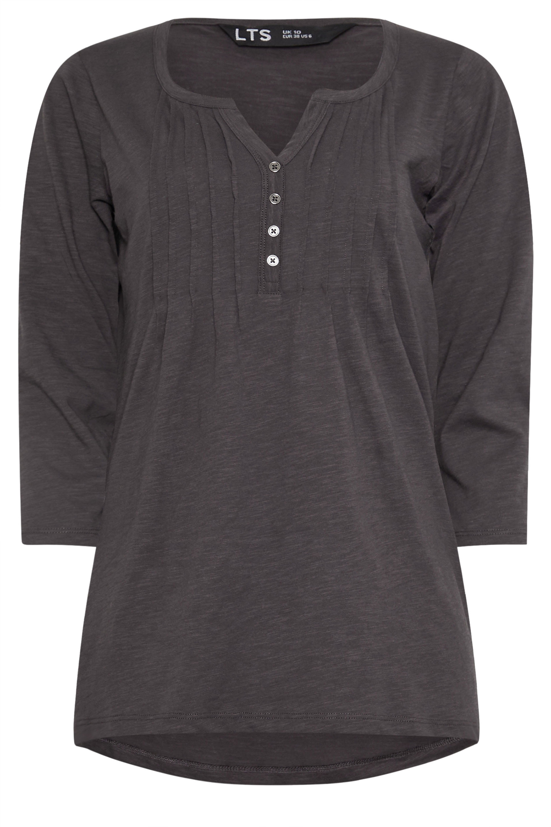 LTS Tall 2 PACK Teal Blue & Grey Cotton Henley Tops | Long Tall Sally 8