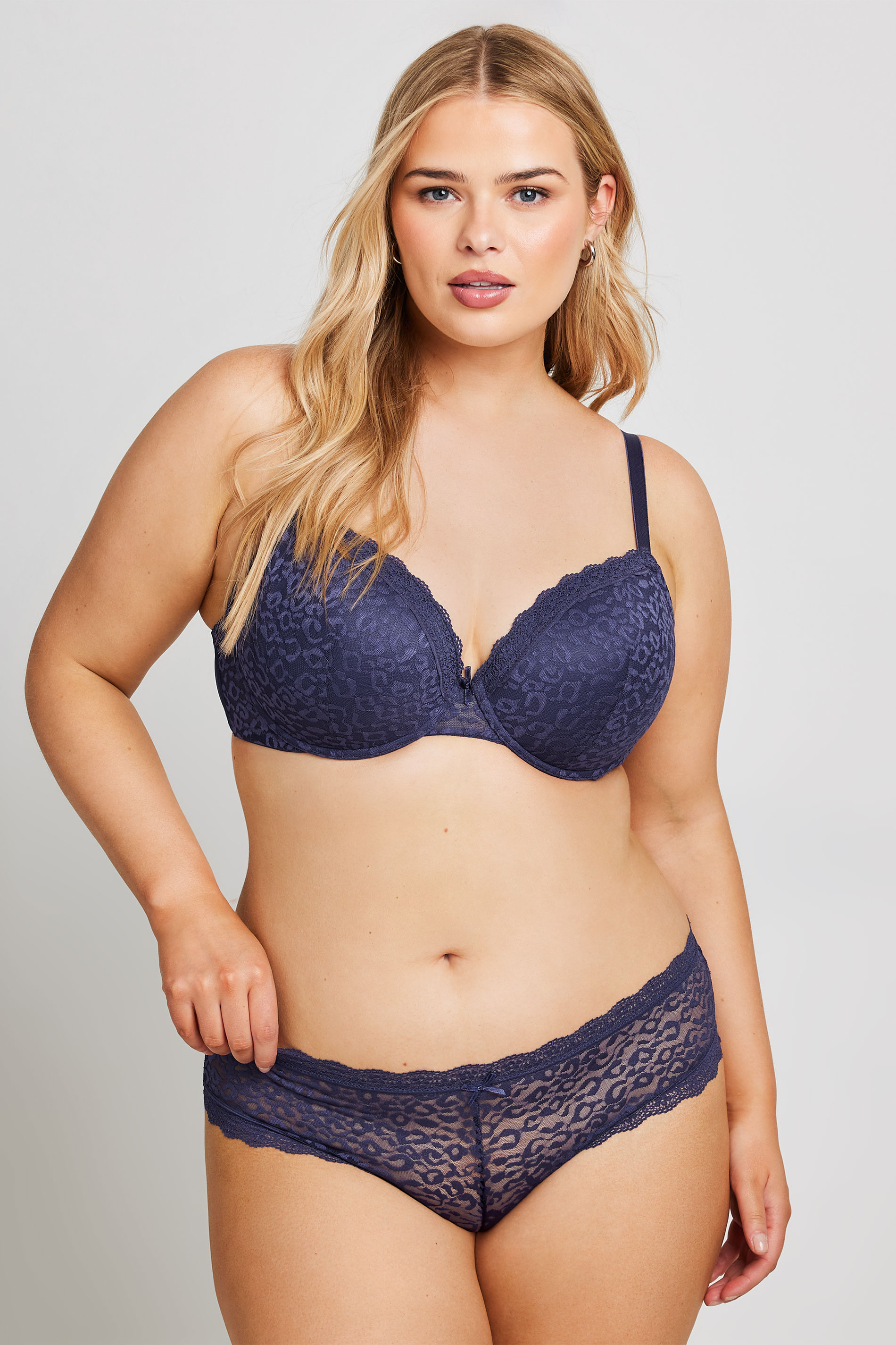 YOURSET 2 PACK Plus Size Blue & White Lace Trim Padded Bras | Yours Clothing 2