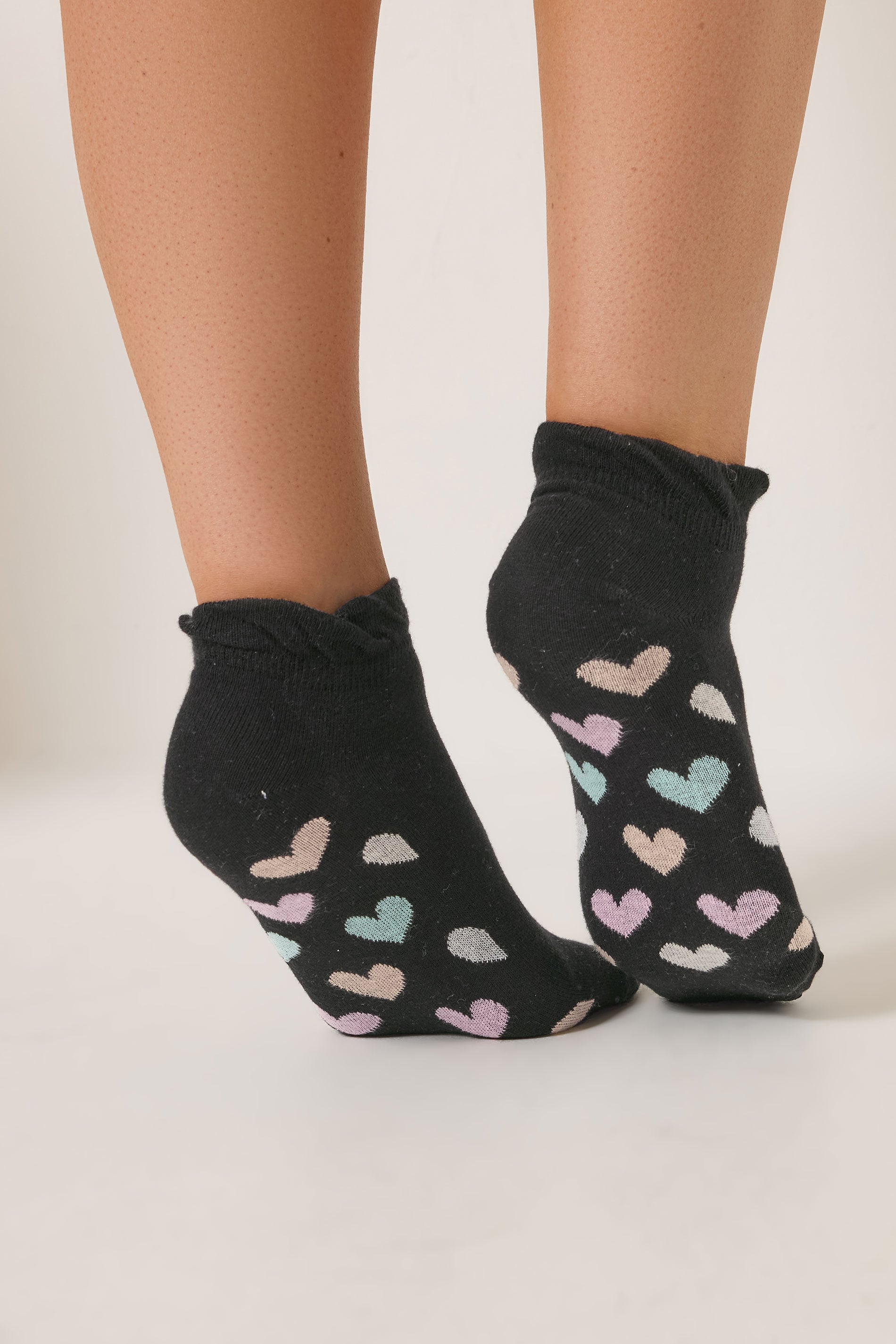 YOURSET 4 PACK Plus Size Black Heart Print Ankle Socks | Yours Clothing 4